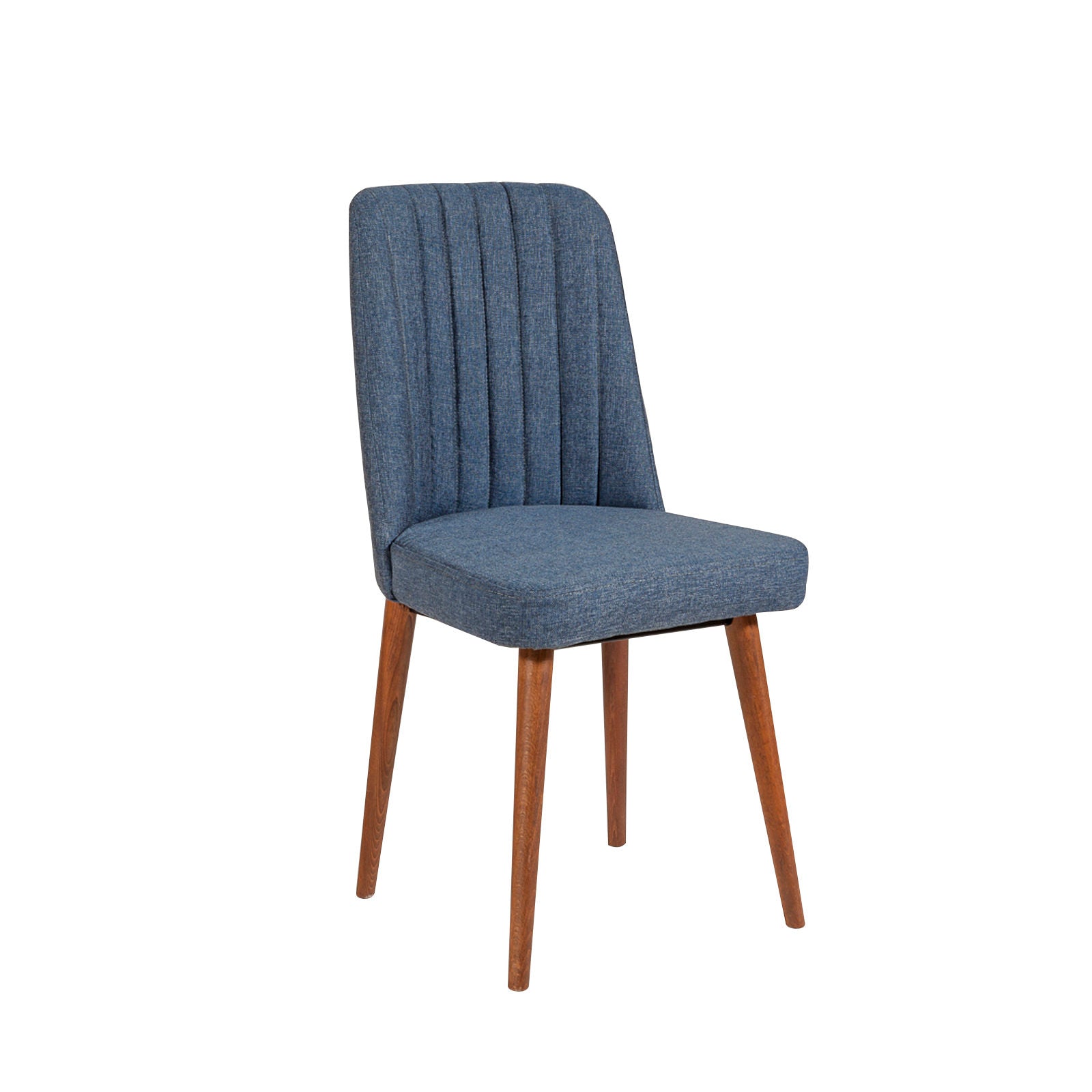 Conjunto de mesa de jantar extensível e cadeiras – 130-165 cm – nogueira e azul-escuro – 100% melamina, tecido de linho, pernas de madeira de carpa