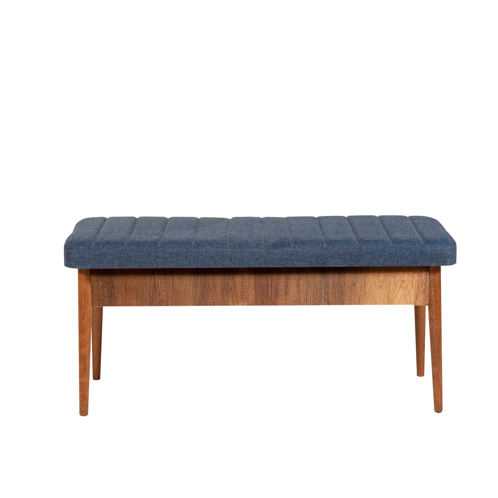 Conjunto de mesa de jantar extensível e cadeiras – 130-165 cm – nogueira e azul-escuro – 100% melamina, tecido de linho, pernas de madeira de carpa