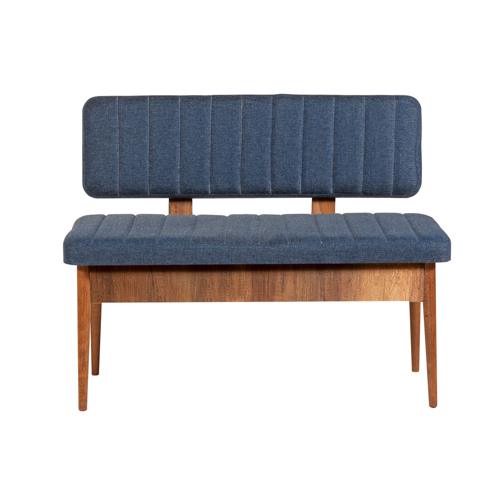 Conjunto de mesa de jantar extensível e cadeiras – 130-165 cm – nogueira e azul-escuro – 100% melamina, tecido de linho, pernas de madeira de carpa