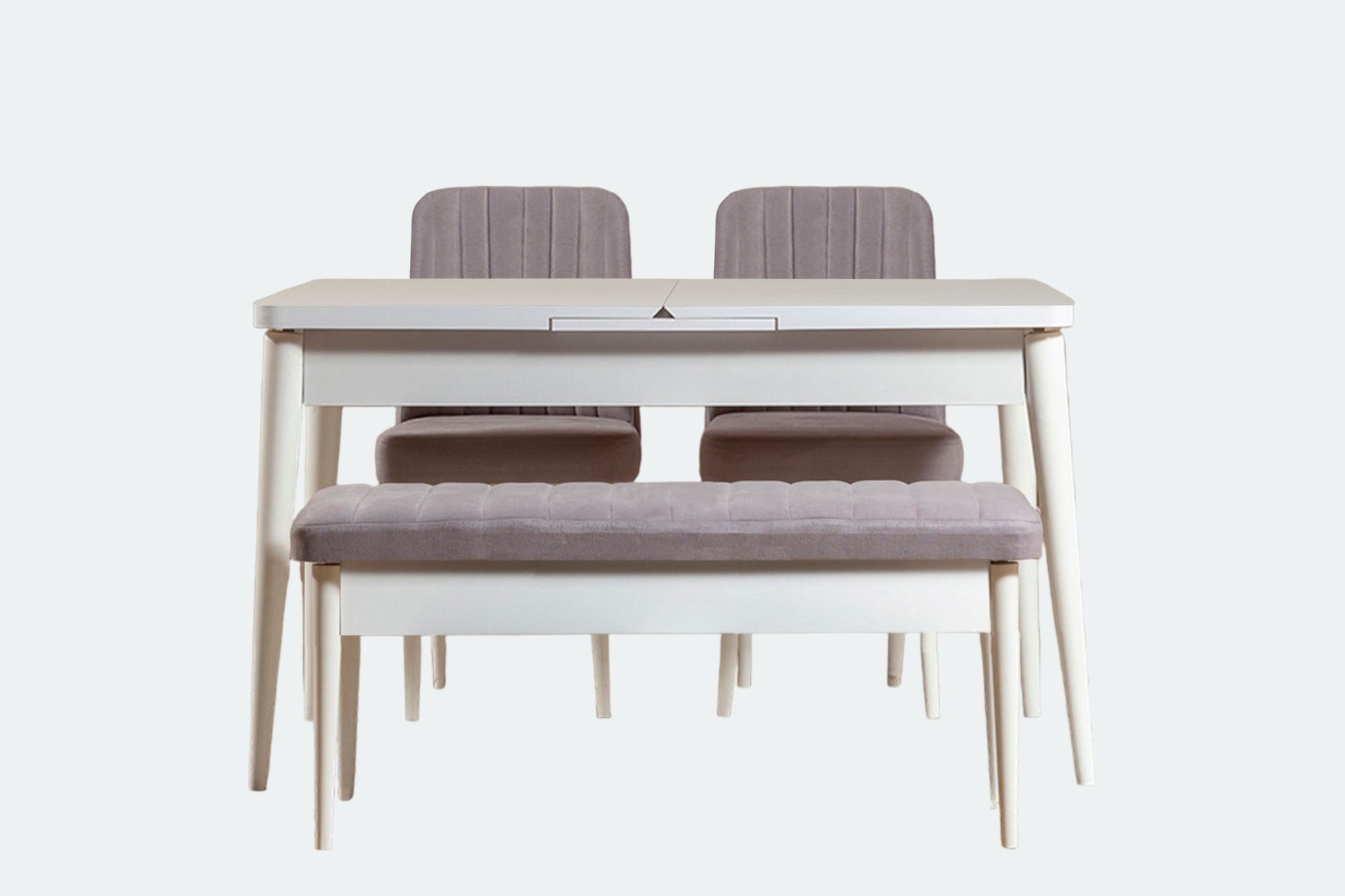 Conjunto de Mesa de Jantar Extensível e Cadeiras – 129-163 cm – Branco e Soho – 100% Veludo e Aglomerado Revestido de Melamina