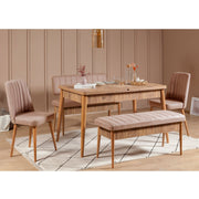 Conjunto de Mesa de Jantar Extensível e Cadeiras – 130-165 cm – Pinheiro Atlântico e Pedra – MDF revestido em melamina e veludo