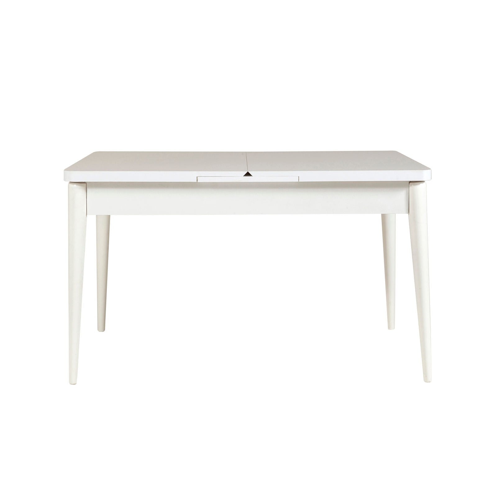 Conjunto de mesa de jantar extensível e cadeiras – 130 cm largura, 165 cm aberto – branco e pedra – MDF revestido de melamina e veludo