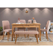 Conjunto de mesa de jantar extensível e cadeiras (6 peças) – 120-153 cm – Pinho Atlântico e Pedra – Painéis de partículas revestidos a melamina