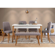 Conjunto de mesa de jantar extensível e cadeiras escandinavas – 120cm a 153cm x 75cm – Pinho Atlântico e branco/cinza – 100% melamina, metal, espuma de veludo