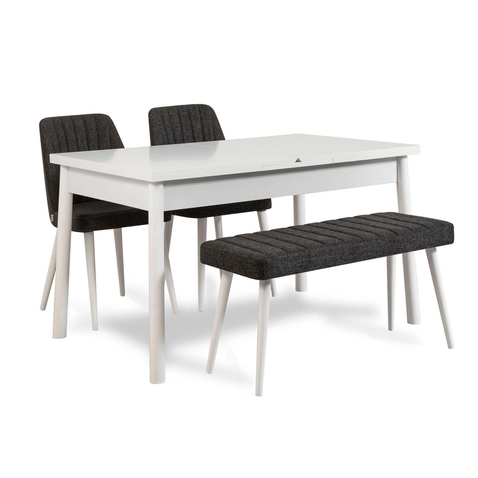 Conjunto de mesa de jantar extensível e cadeiras escandinavas (4 peças) – 120x75x75 cm (fechada) – Branco e Antracite – 100% melamina e madeira