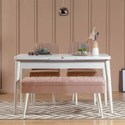 Conjunto de mesa de jantar extensível e cadeiras – 129-163 x 80 x 75 cm – branco e pedra – melamina