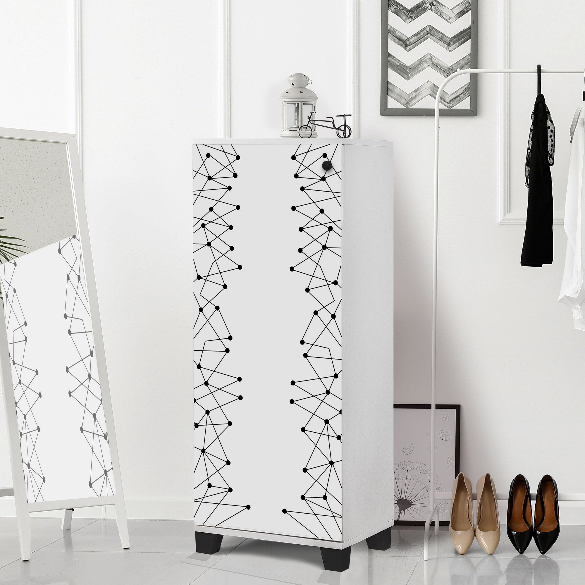 Sapateira moderna – 50 x 127 x 38 cm – branco e preto – melamina