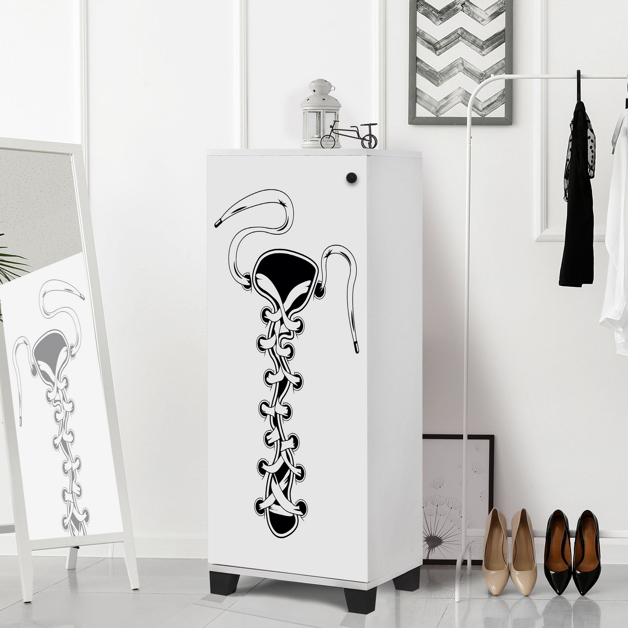 Sapateira – 50 cm x 127 cm x 38 cm – Branco e Preto – Melamina
