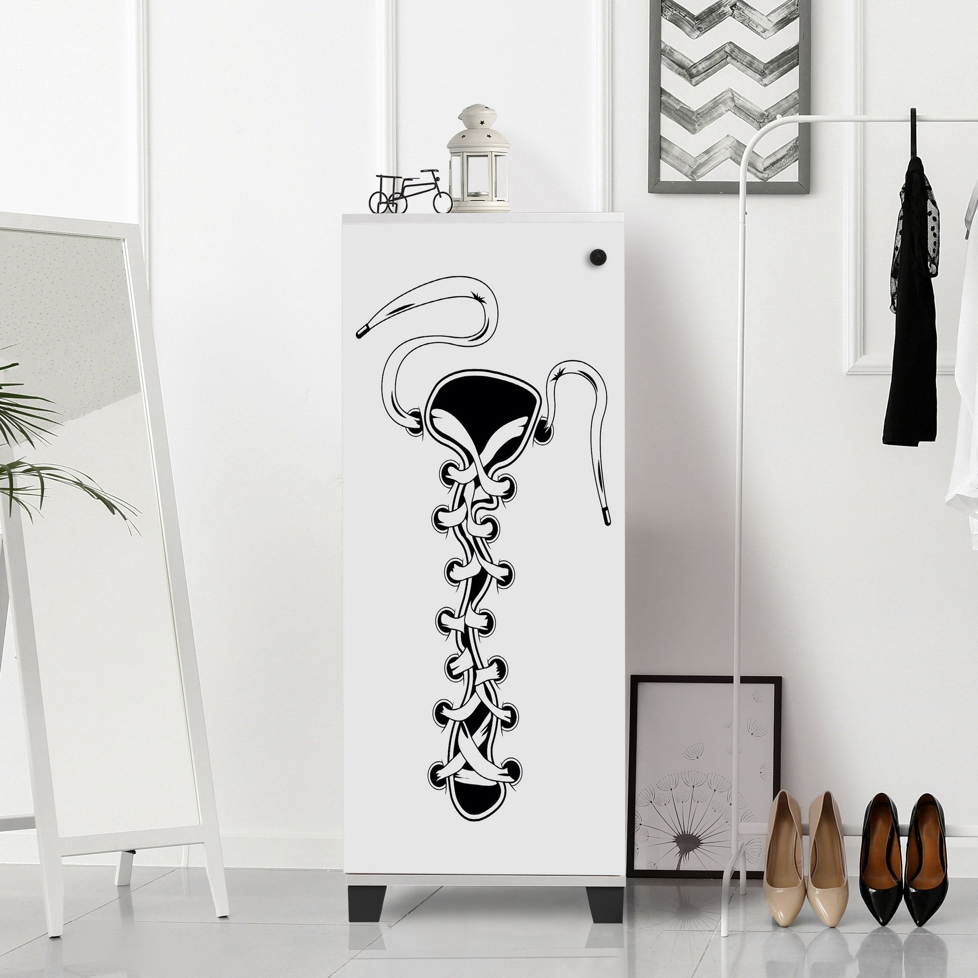Sapateira – 50 cm x 127 cm x 38 cm – Branco e Preto – Melamina