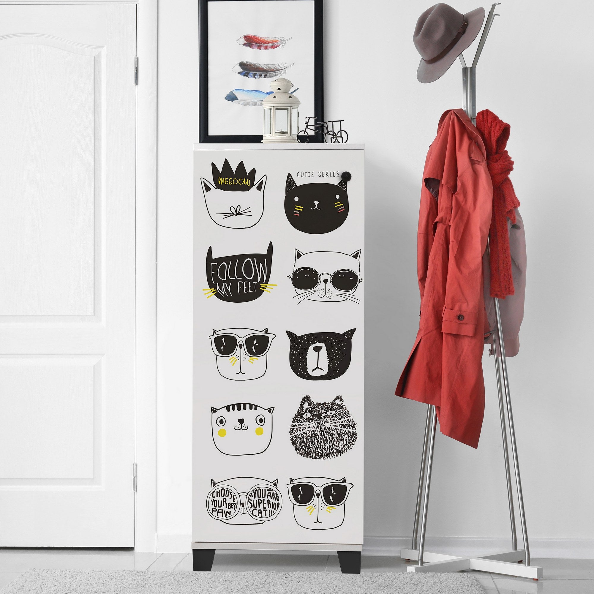 Sapateira moderna – 50 cm x 127 cm x 38 cm – branca e preta – melamina