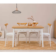 Conjunto de mesa de jantar extensível e cadeiras (5 peças), branco, 120-153 x 75 x 77 cm | Cadeiras 100% revestidas em melamina, couro sintético, pernas elegantes em madeira de faia