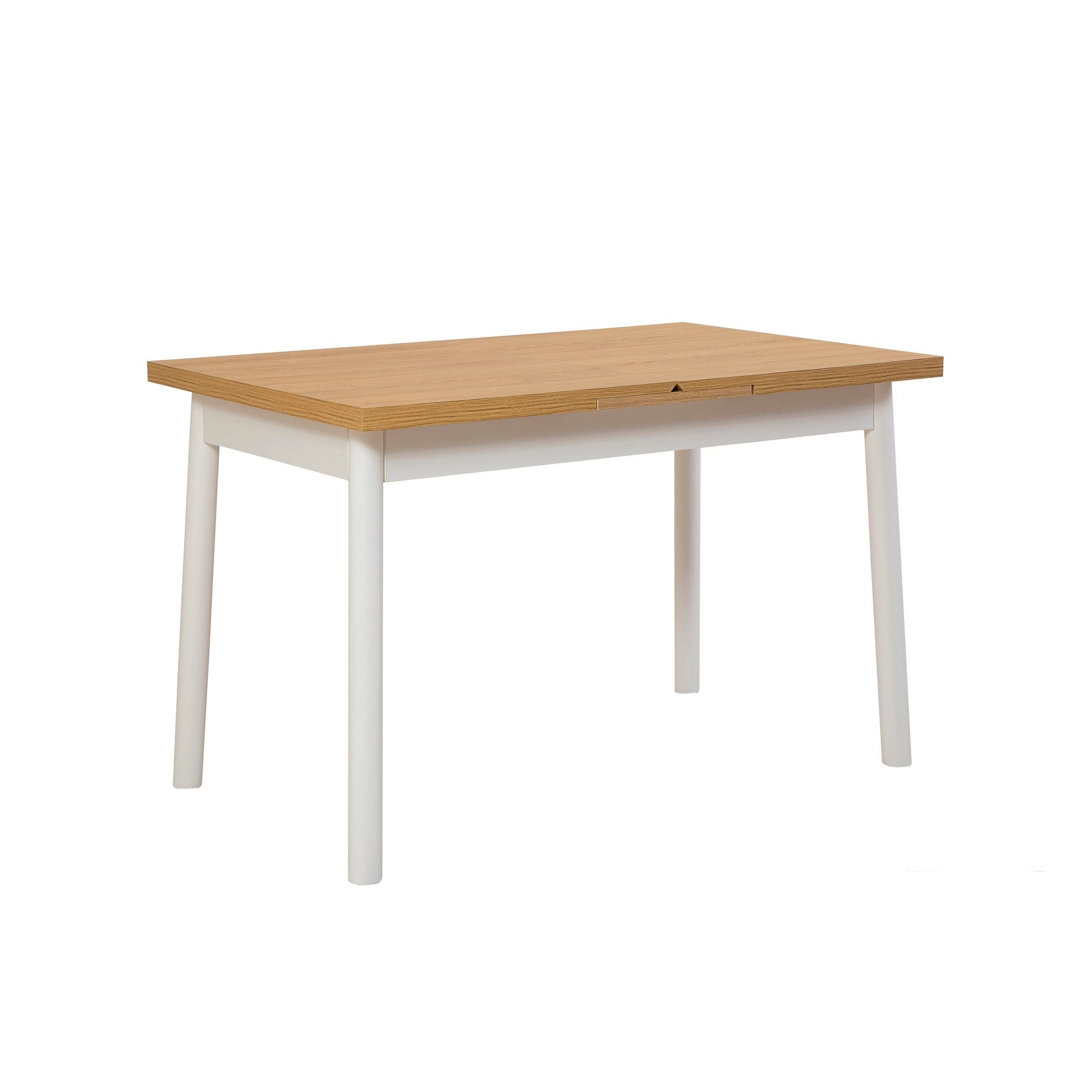 Conjunto de mesa de jantar extensível e cadeiras (4 peças), branco, 120-153 x 75 x 77 cm | 100% revestido em melamina, tecido couro sintético, pernas de madeira de faia | Elegante e funcional para espaços de jantar modernos