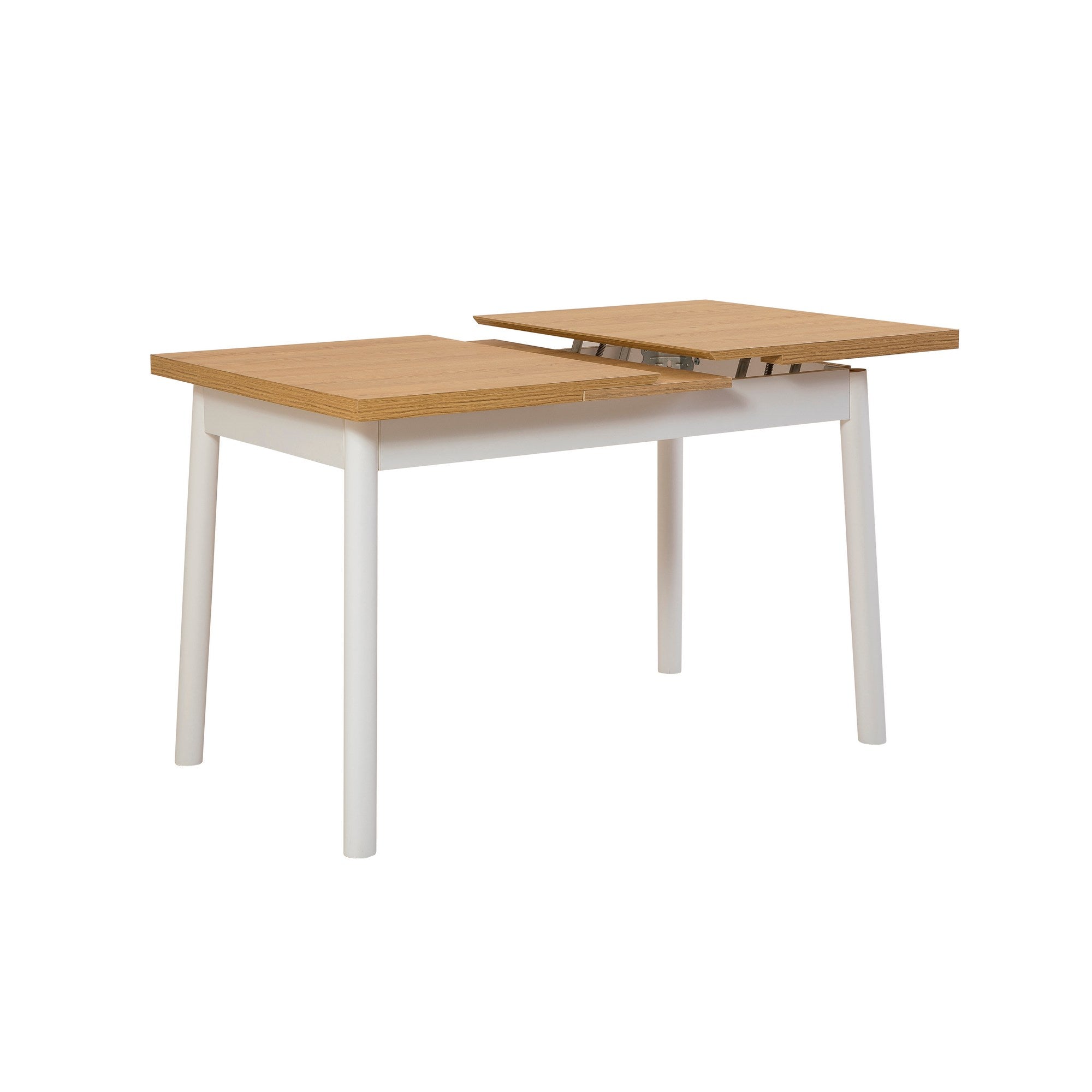 Conjunto de mesa de jantar extensível e cadeiras (4 peças), branco, 120-153 x 75 x 77 cm | Cadeiras 100% revestidas em melamina, couro sintético, pernas de madeira de faia | Elegante e funcional para refeições modernas