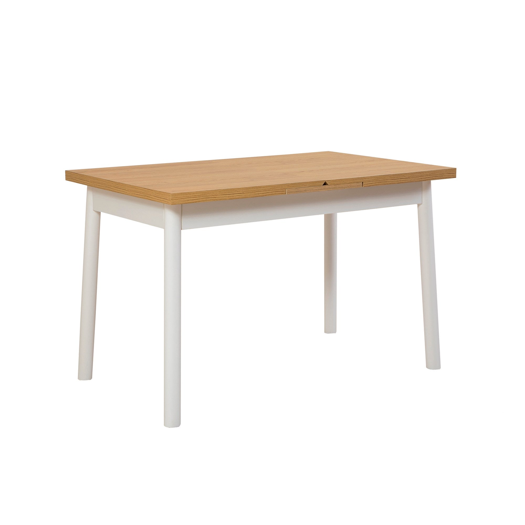 Conjunto de mesa de jantar extensível e cadeiras (6 peças), branco, 120-153 x 75 x 77 cm | Cadeiras 100% revestidas em melamina, couro sintético, pernas elegantes em madeira de faia