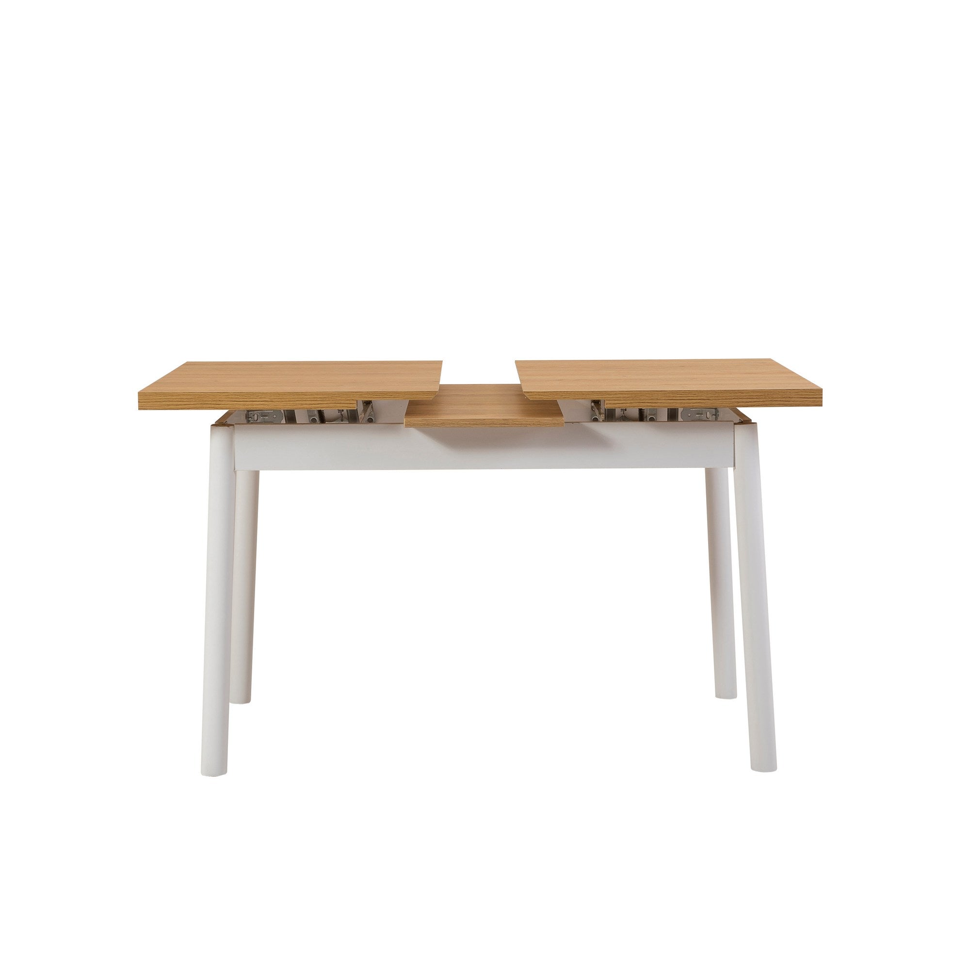 Conjunto de mesa de jantar extensível e cadeiras (6 peças), branco, 120-153 x 75 x 77 cm | Cadeiras 100% revestidas em melamina, couro sintético, pernas elegantes em madeira de faia