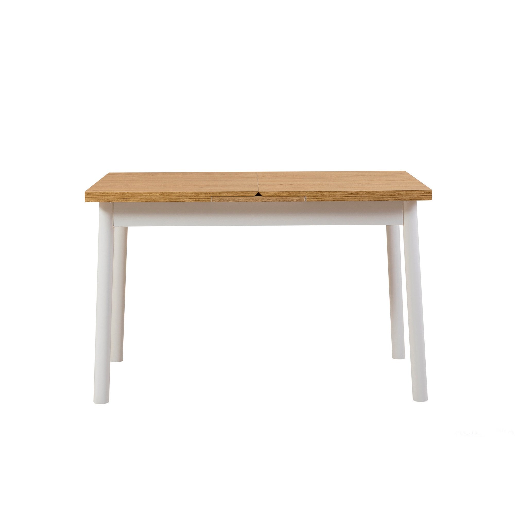 Conjunto de mesa de jantar extensível e cadeiras (4 peças), branco, 120-153 x 75 x 77 cm | Cadeiras 100% revestidas em melamina, couro sintético, pernas de madeira de faia | Elegante e funcional para refeições modernas