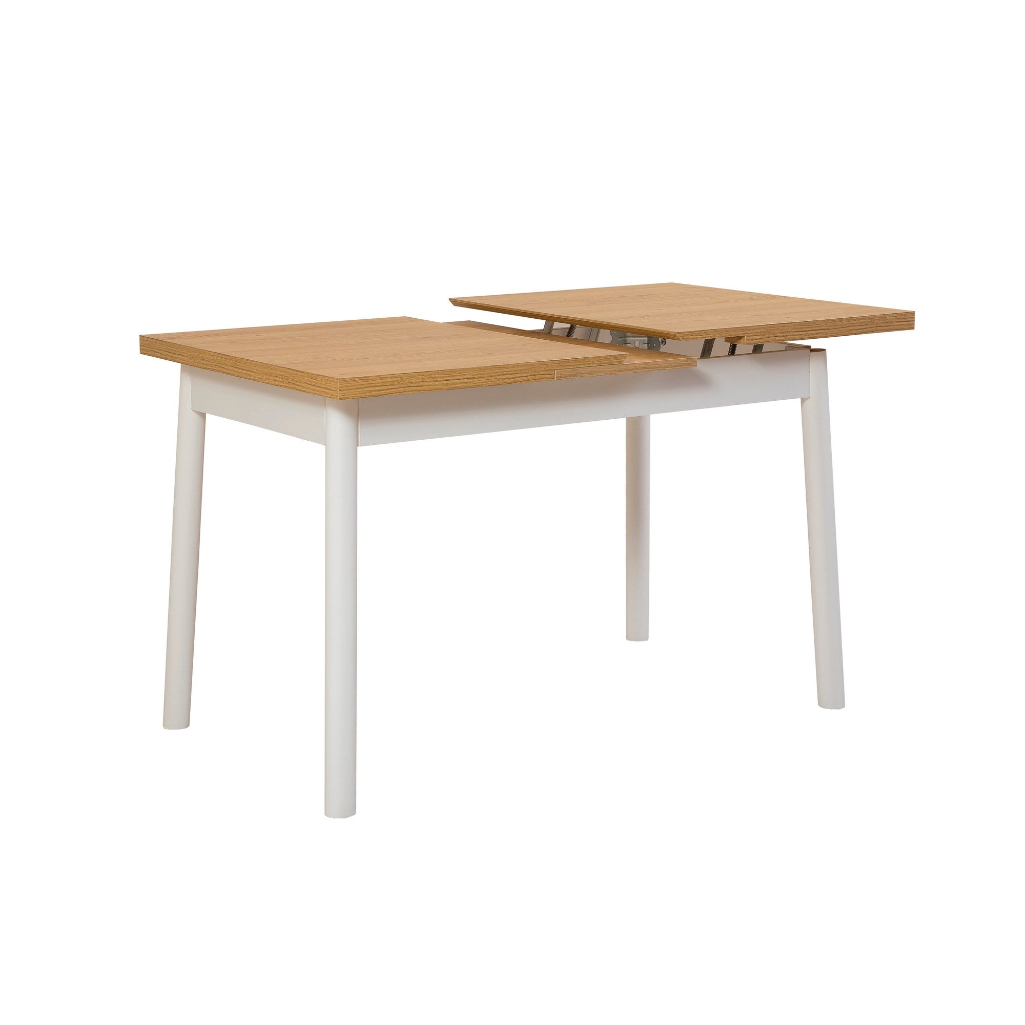 Conjunto de mesa de jantar extensível e cadeiras (4 peças), branco, 120-153 x 75 x 77 cm | Cadeiras 100% revestidas em melamina, couro sintético, pernas de madeira de faia | Elegante e funcional para refeições modernas