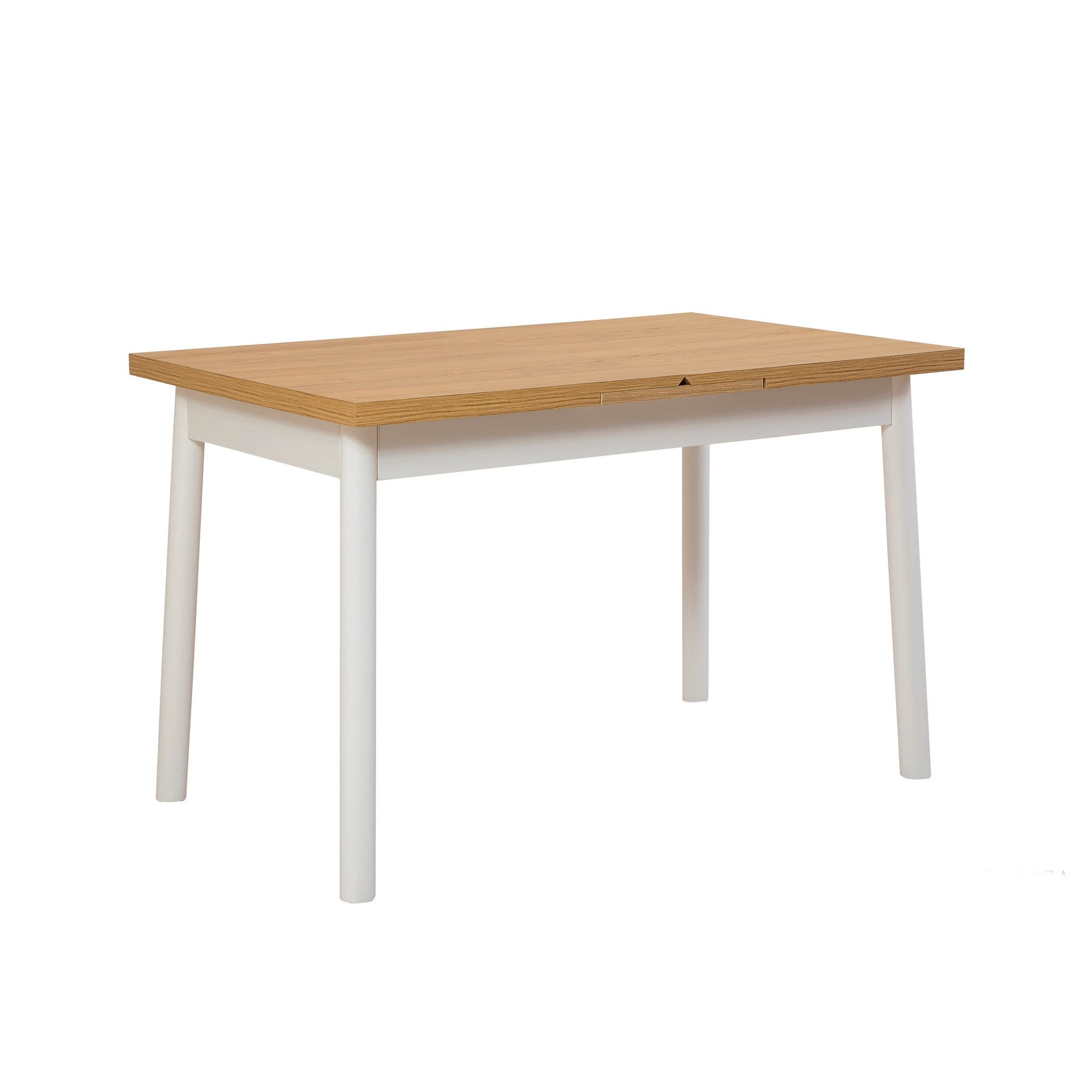 Conjunto de mesa de jantar extensível e cadeiras (6 peças), branco, 120-153 x 75 x 77 cm | Cadeiras 100% revestidas em melamina, couro sintético, pernas elegantes em madeira de faia