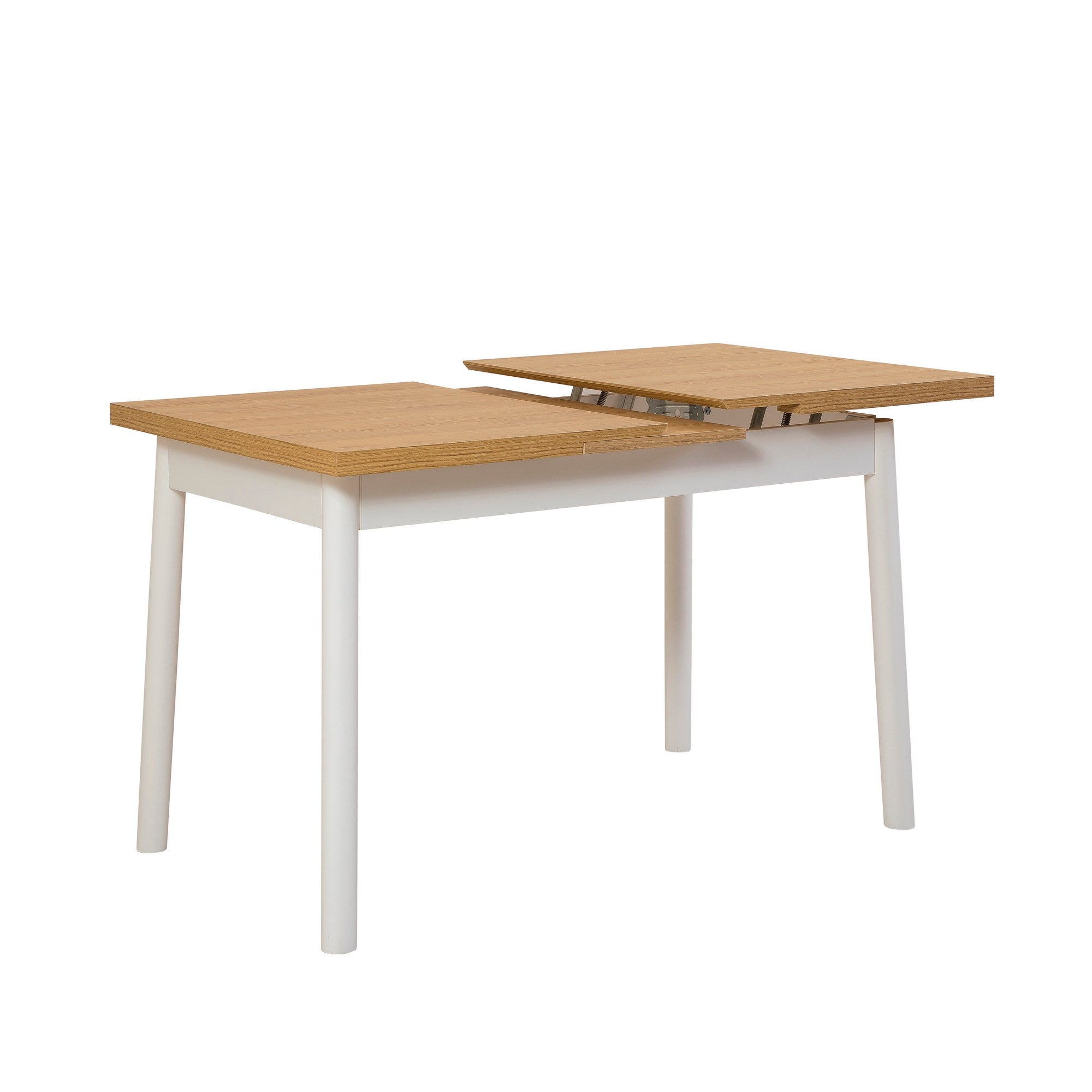 Conjunto de mesa de jantar extensível e cadeiras (6 peças), branco, 120-153 x 75 x 77 cm | Cadeiras 100% revestidas em melamina, couro sintético, pernas elegantes em madeira de faia