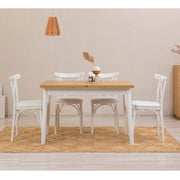 Conjunto de mesa de jantar extensível e cadeiras (5 peças), branco, 120-153 x 75 x 77 cm | Cadeiras 100% revestidas em melamina, couro sintético, pernas elegantes em madeira de faia