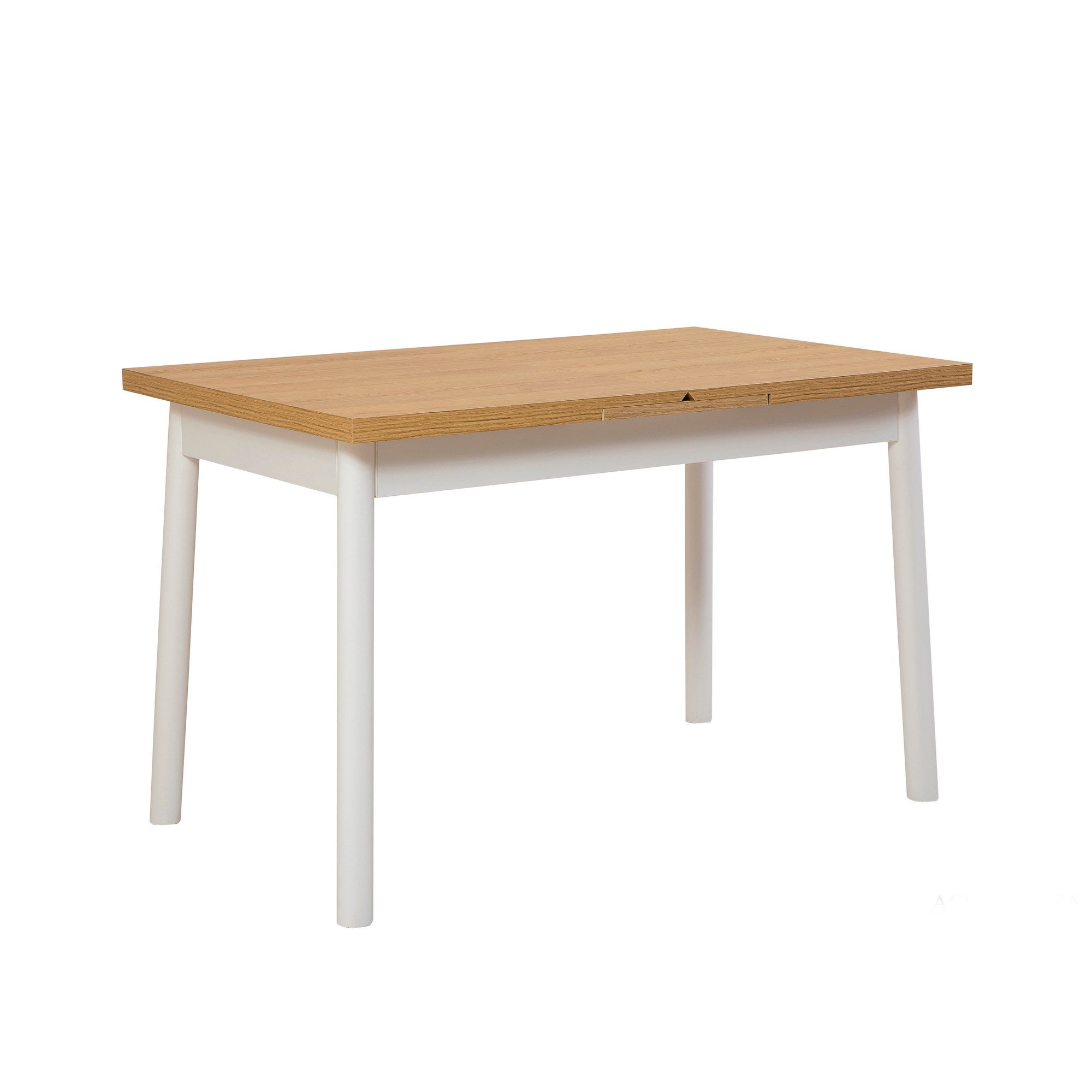 Conjunto de mesa de jantar extensível e cadeiras (5 peças), branco, 120-153 x 75 x 77 cm | Cadeiras 100% revestidas em melamina, couro sintético, pernas elegantes em madeira de faia