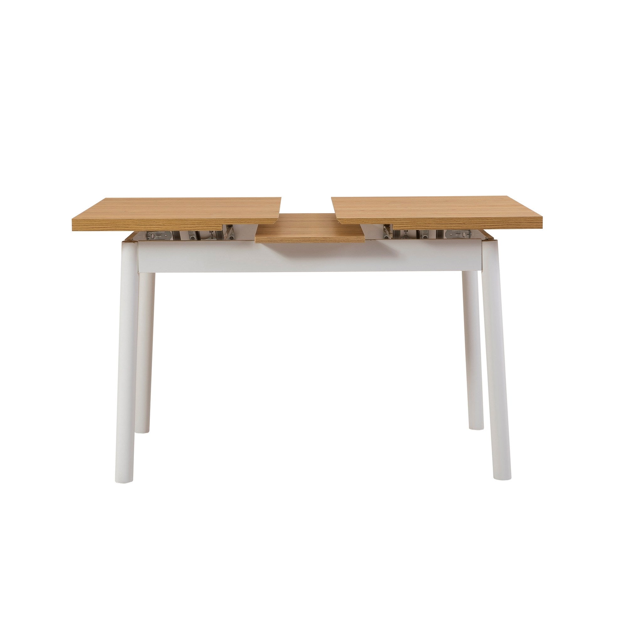 Conjunto de mesa de jantar extensível e cadeiras (5 peças), branco, 120-153 x 75 x 77 cm | Cadeiras 100% revestidas em melamina, couro sintético, pernas elegantes em madeira de faia