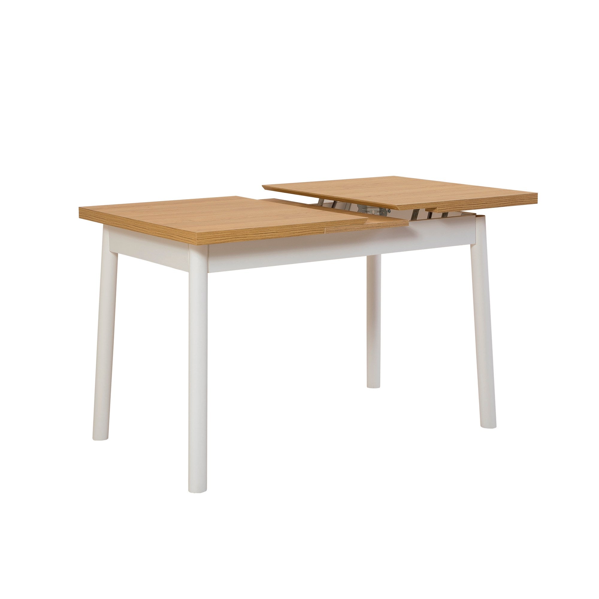 Conjunto de mesa de jantar extensível e cadeiras (5 peças), branco, 120-153 x 75 x 77 cm | Cadeiras 100% revestidas em melamina, couro sintético, pernas elegantes em madeira de faia
