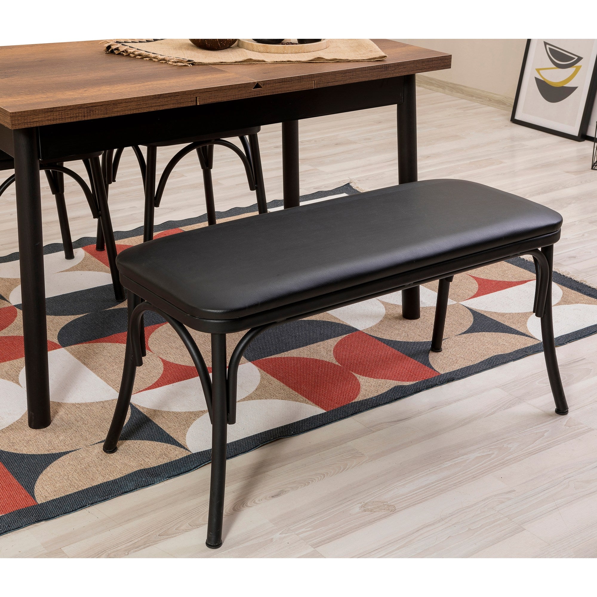Conjunto de mesa de jantar extensível e cadeiras (4 peças), preto, 120-155 x 75 x 77 cm | 100% revestido em melamina, tecido couro sintético, pernas de madeira de faia | Elegante e funcional para refeições modernas