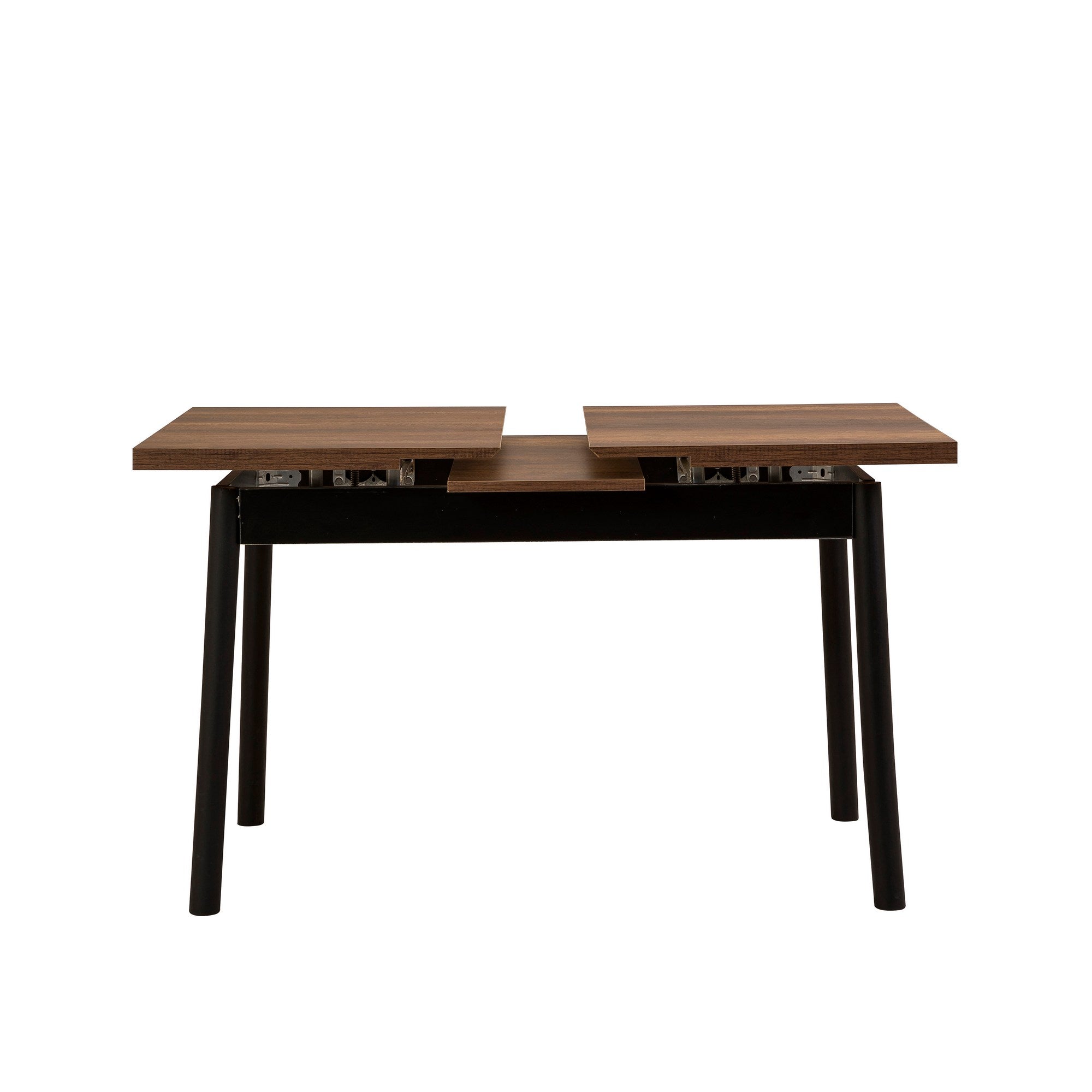 Conjunto de mesa de jantar extensível e cadeiras (4 peças), preto, 120-155 x 75 x 77 cm | 100% revestido em melamina, tecido couro sintético, pernas de madeira de faia | Elegante e funcional para refeições modernas