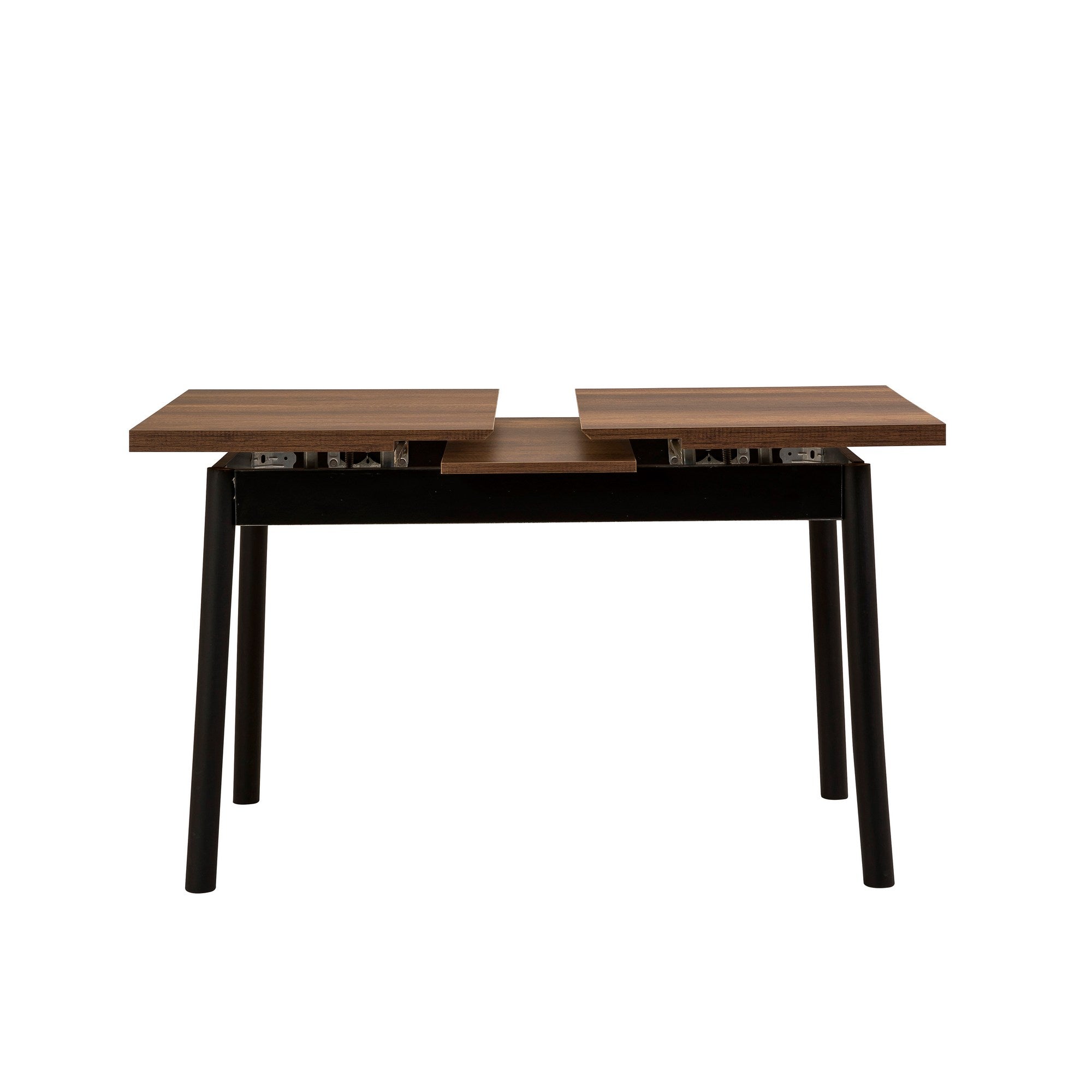 Conjunto de mesa de jantar extensível e cadeiras (4 peças), preto, 120-153 x 75 x 77 cm | 100% revestido em melamina, tecido couro sintético, pernas de madeira de faia | Elegante e funcional para refeições modernas