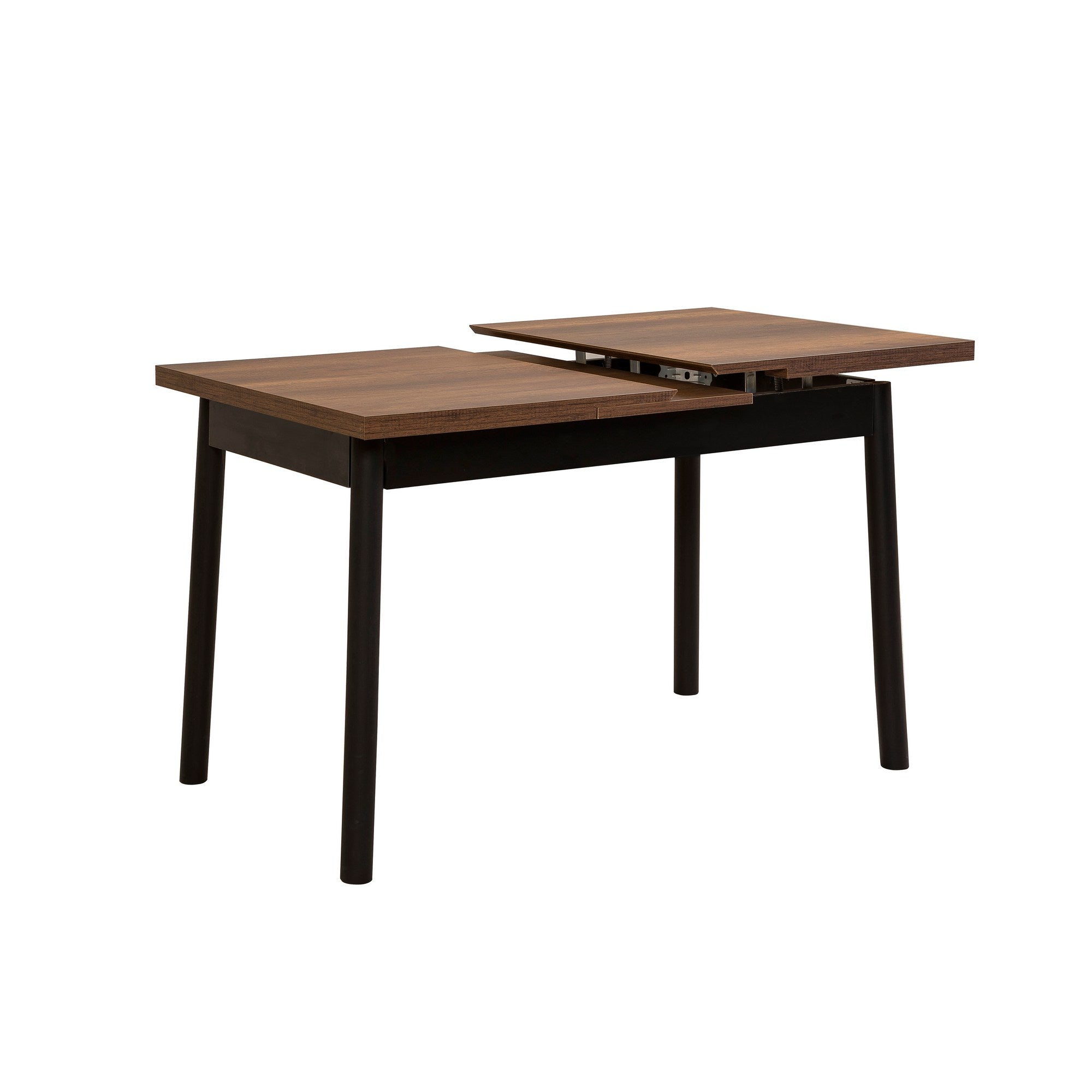 Conjunto de mesa de jantar extensível e cadeiras (4 peças), preto, 120-153 x 75 x 77 cm | 100% revestido em melamina, tecido couro sintético, pernas de madeira de faia | Elegante e funcional para refeições modernas