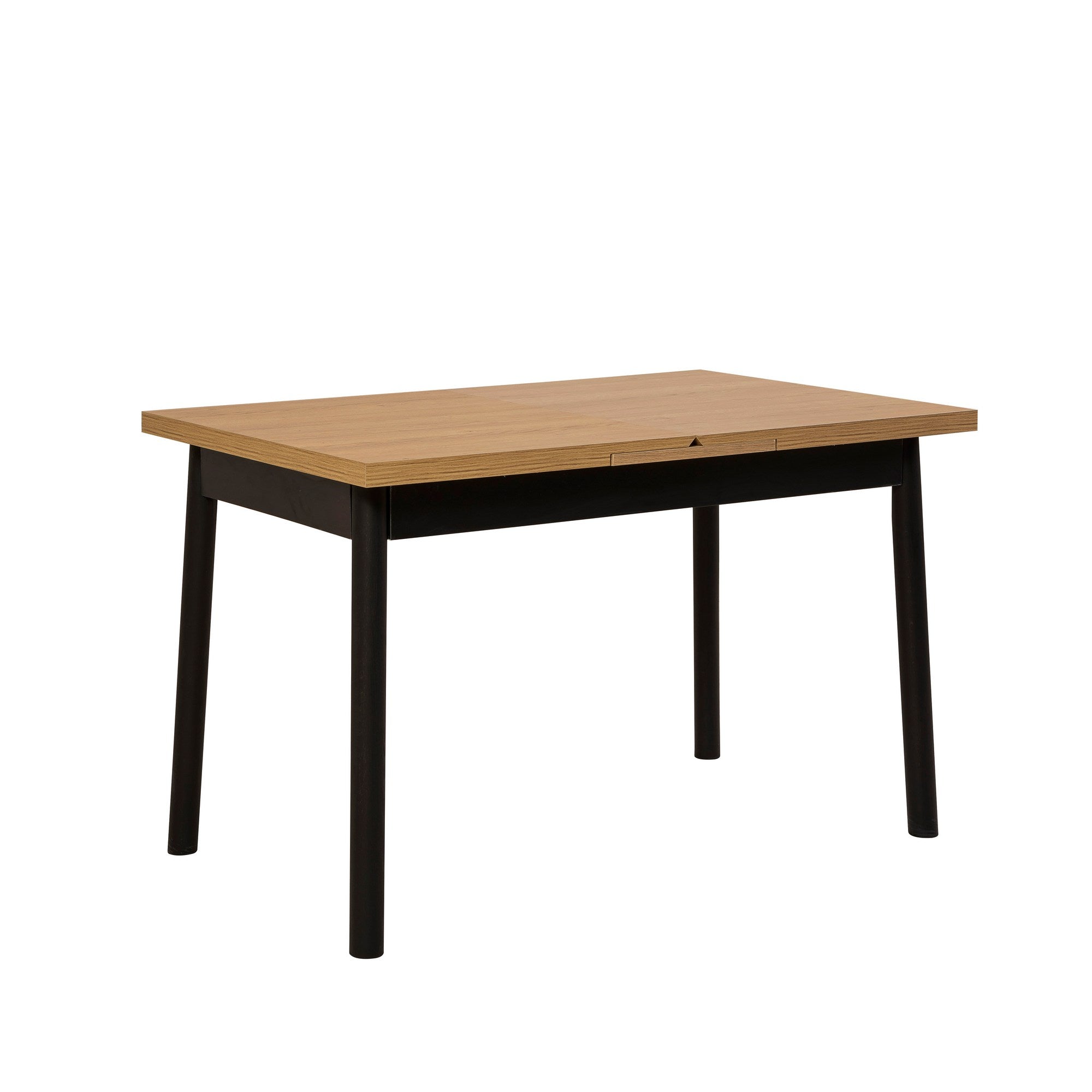 Conjunto de mesa de jantar extensível e cadeiras (5 peças), preto, 120-153 x 75 x 77 cm | 100% revestido em melamina, tecido couro sintético, pernas de madeira de faia | Elegante e funcional para espaços de jantar modernos