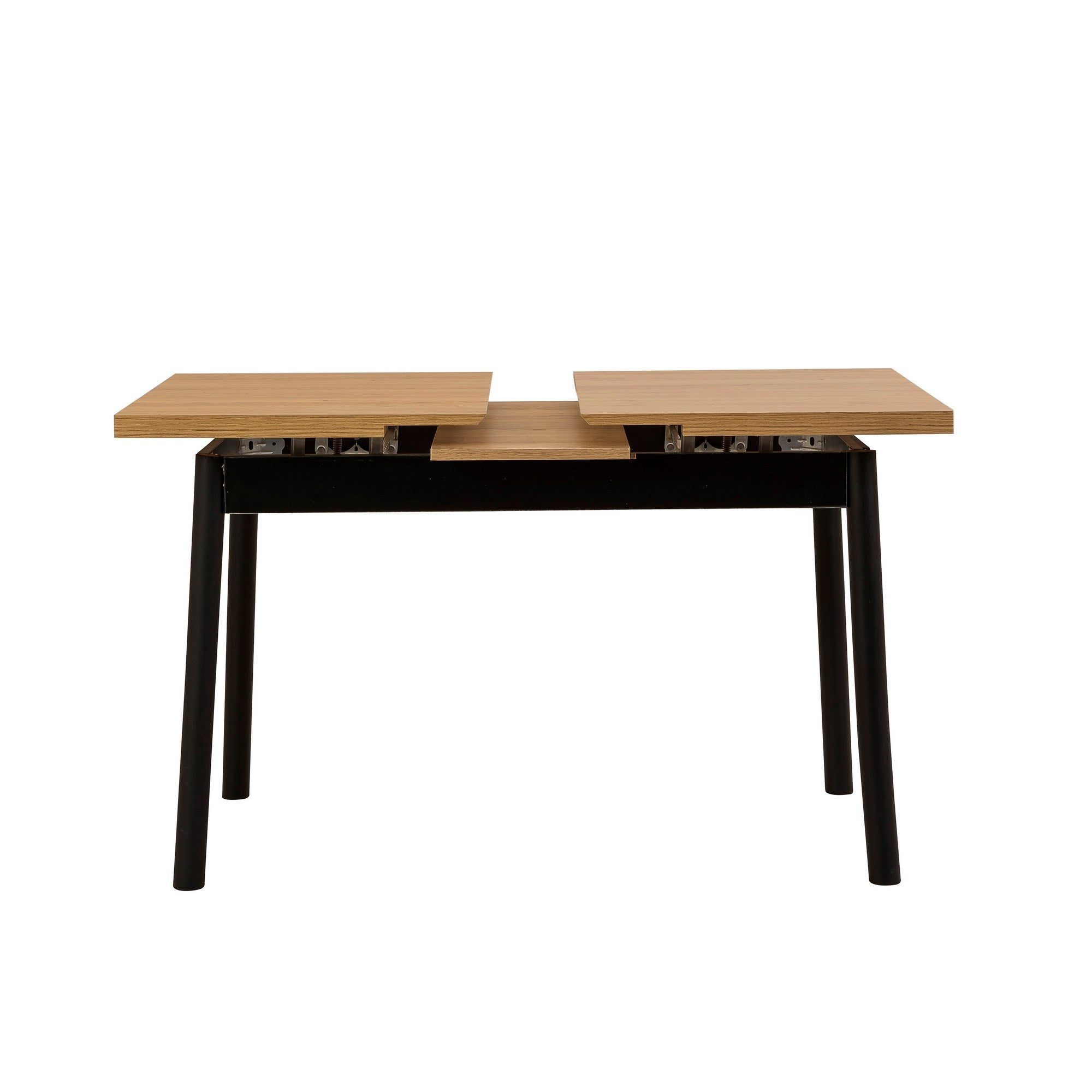 Conjunto de mesa de jantar extensível e cadeiras (5 peças), preto, 120-153 x 75 x 77 cm | 100% revestido em melamina, tecido couro sintético, pernas de madeira de faia | Elegante e funcional para espaços de jantar modernos
