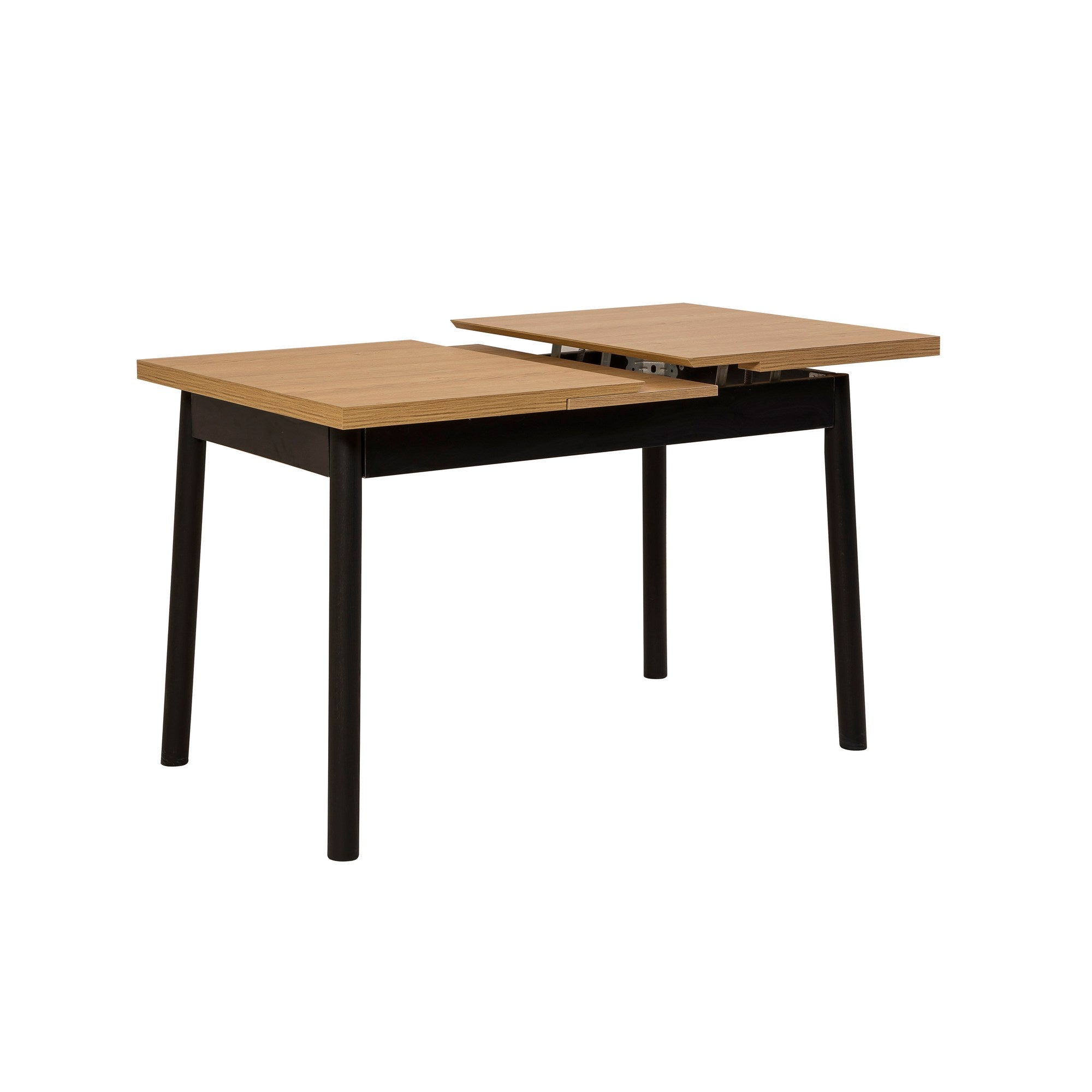Conjunto de mesa de jantar extensível e cadeiras (5 peças), preto, 120-153 x 75 x 77 cm | 100% revestido em melamina, tecido couro sintético, pernas de madeira de faia | Elegante e funcional para espaços de jantar modernos