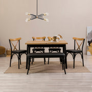 Conjunto de mesa de jantar extensível e cadeiras (6 peças), preto, 120-153 x 75 x 77 cm | 100% revestido em melamina, tecido couro sintético, pernas de madeira de faia | Elegante e funcional para refeições modernas