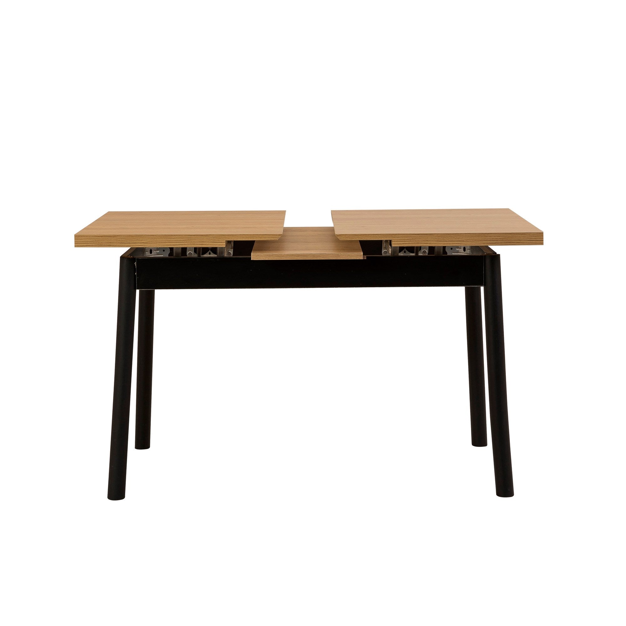 Conjunto de mesa de jantar extensível e cadeiras (4 peças), preto, 120-155 x 75 x 77 cm | 100% revestido em melamina, tecido couro sintético, pernas de madeira de faia | Elegante e funcional para refeições modernas