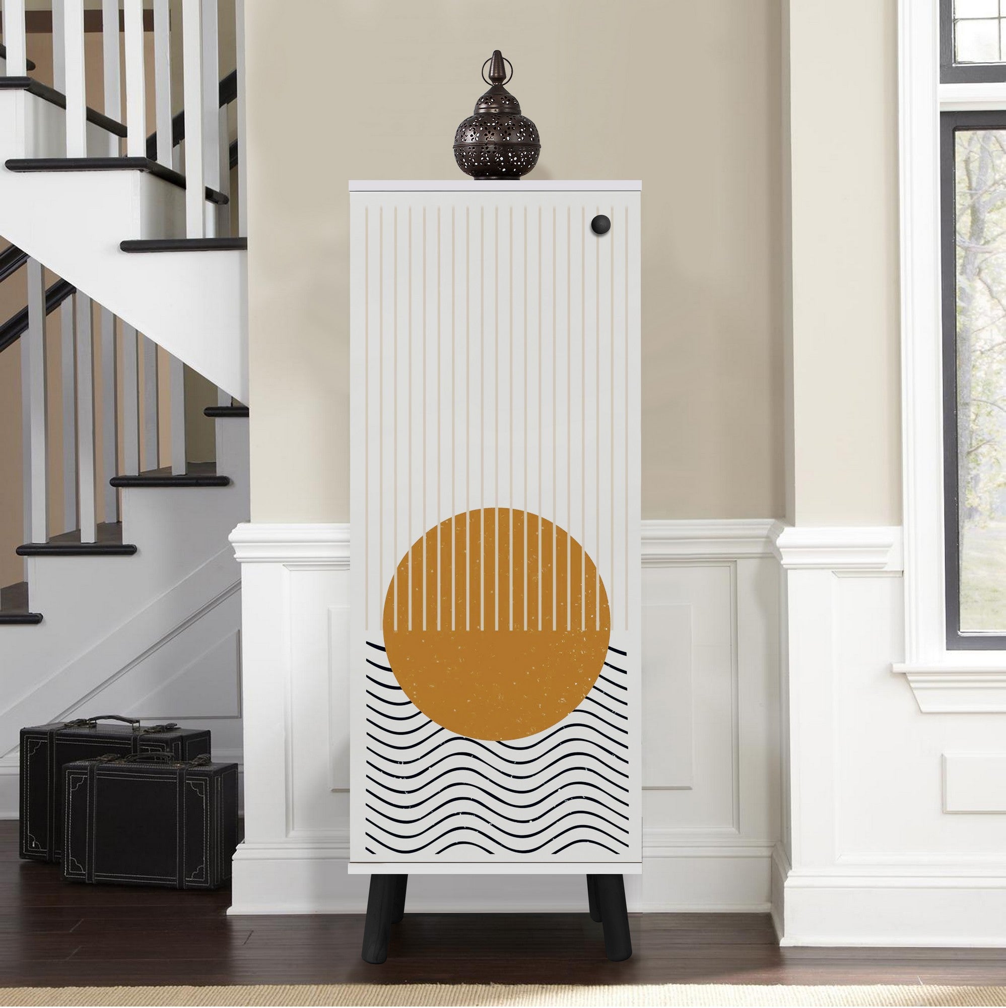 Sapateira – 50 x 135 x 38 cm – Branco e Preto – Aglomerado revestido a melamina e madeira maciça