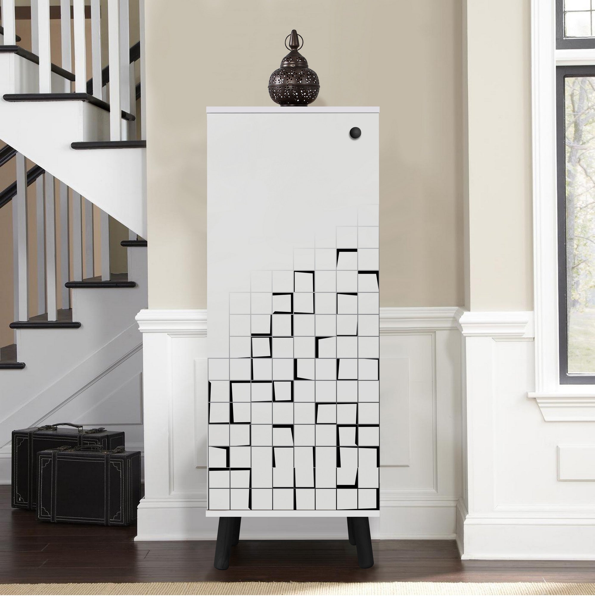 Sapateira – 50 x 135 x 38 cm – Branco e preto – Aglomerado e madeira maciça