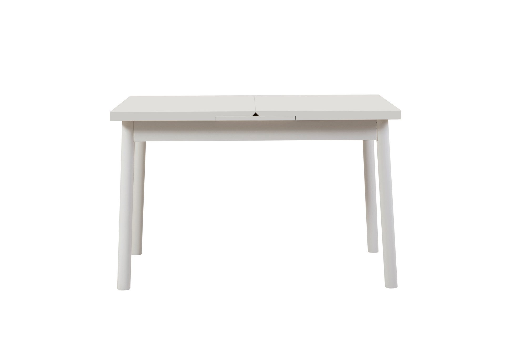 Conjunto de mesa de jantar extensível e cadeiras (4 peças), branco, 120-155 cm | Aglomerado 100% revestido em melamina, pernas de madeira de faia | Elegante e funcional para refeições modernas
