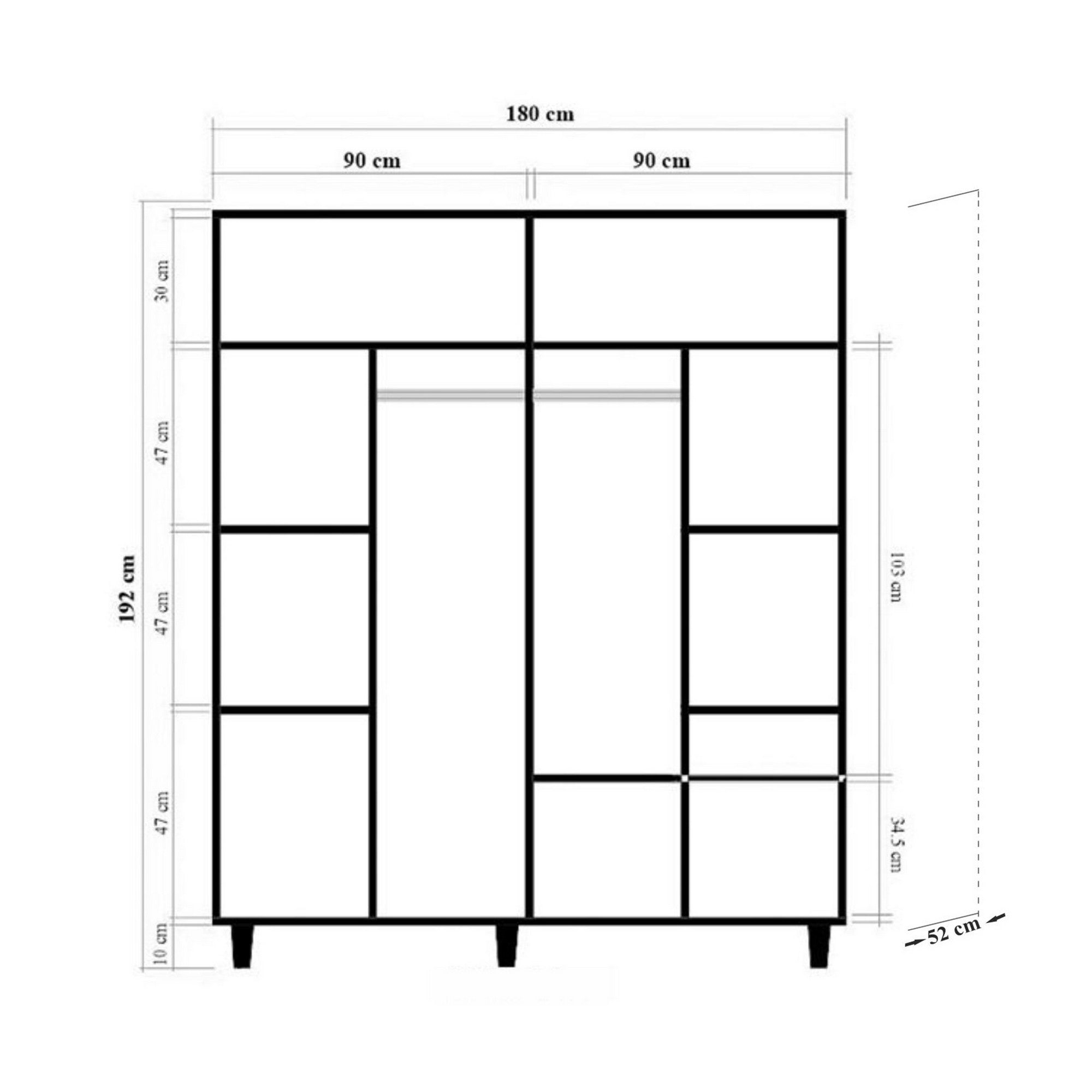 Guarda-roupa elegante com pés de madeira de carpa, cor Sonomo, 180 x 192 x 52 cm | Aglomerado 100% revestido em melamina, revestimento UV, puxadores de madeira maciça, prateleiras amplas