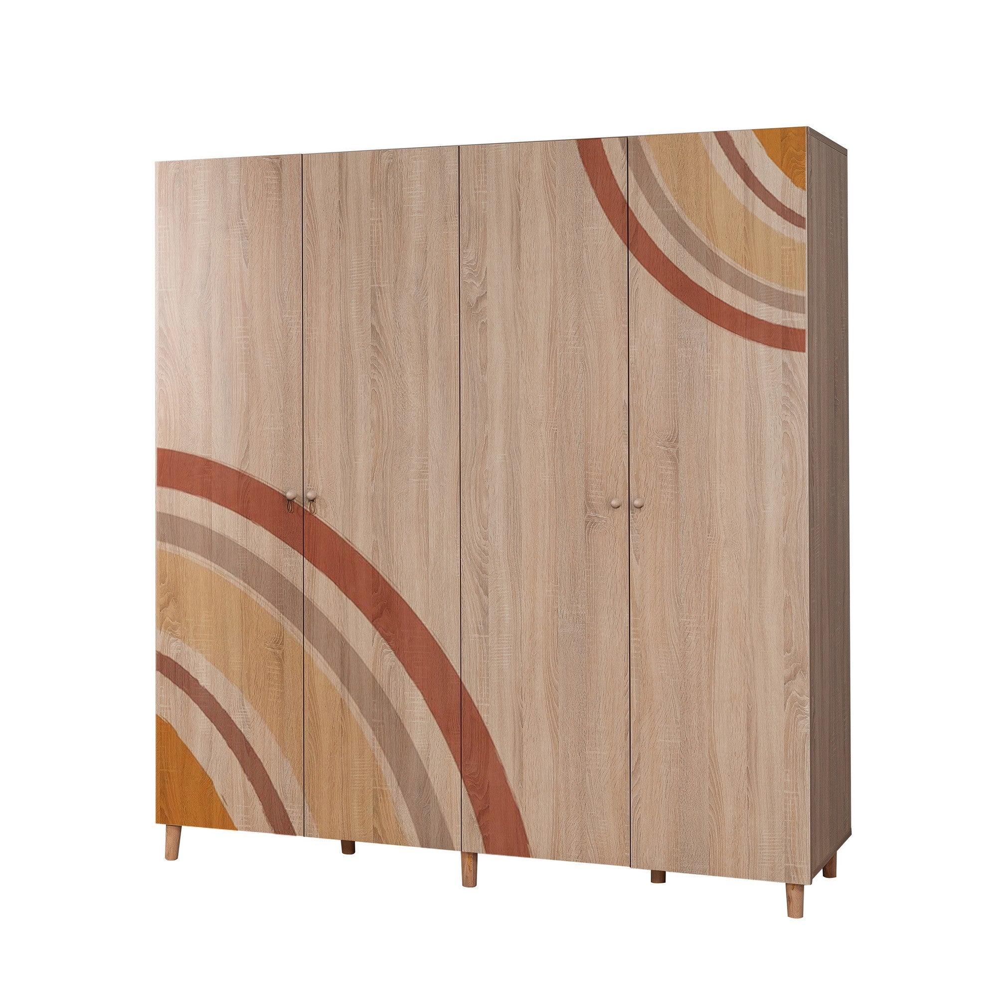 Guarda-roupa elegante com pés de madeira de carpa, cor Sonomo, 180 x 192 x 52 cm | Aglomerado 100% revestido em melamina, revestimento UV, puxadores de madeira maciça, prateleiras amplas