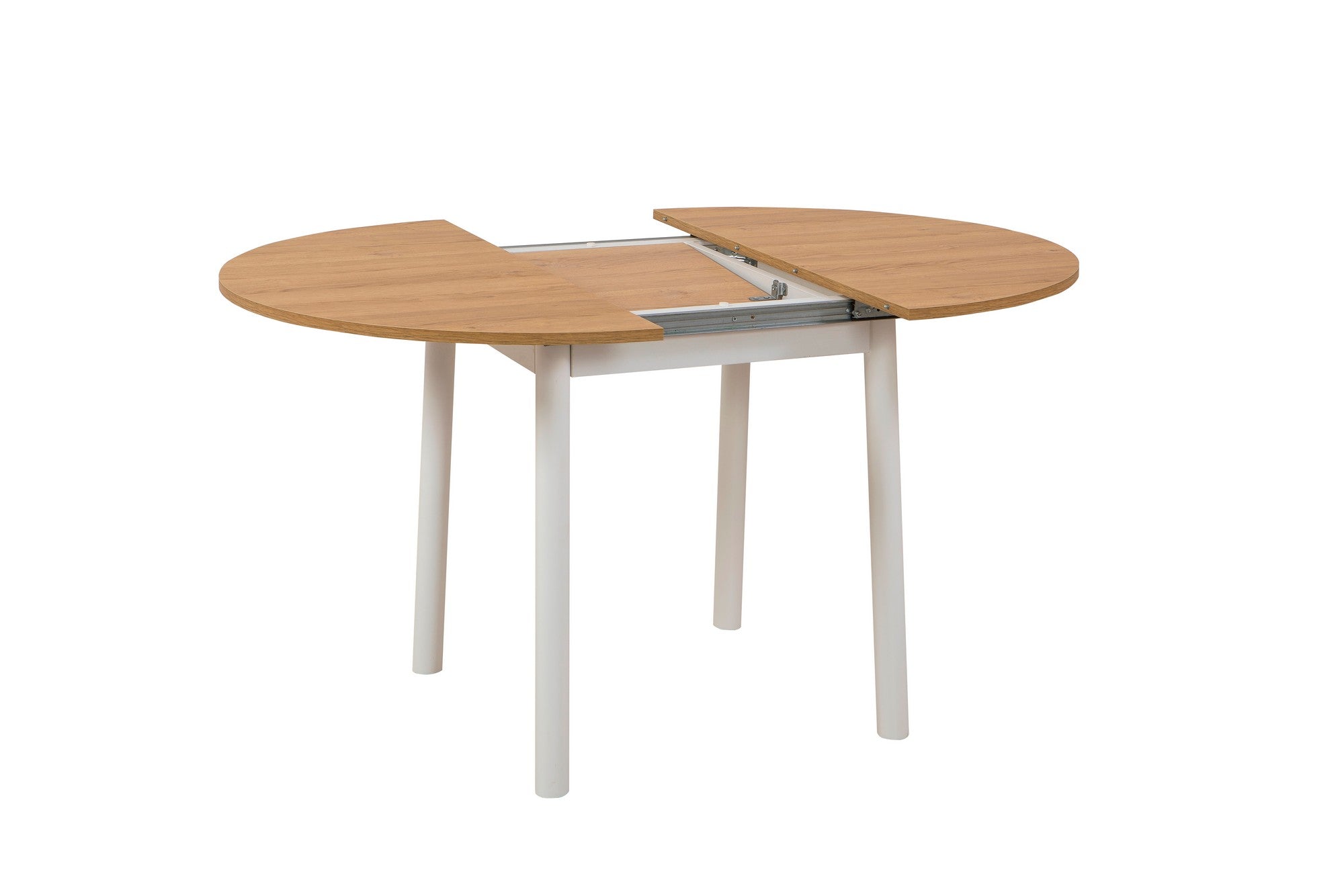 Conjunto de mesa de jantar extensível e cadeiras (5 peças), branco e carvalho, 100 x 100 cm (aberto: 139 cm) | 100% revestido em melamina, pernas de madeira de faia | Elegante e funcional para refeições modernas