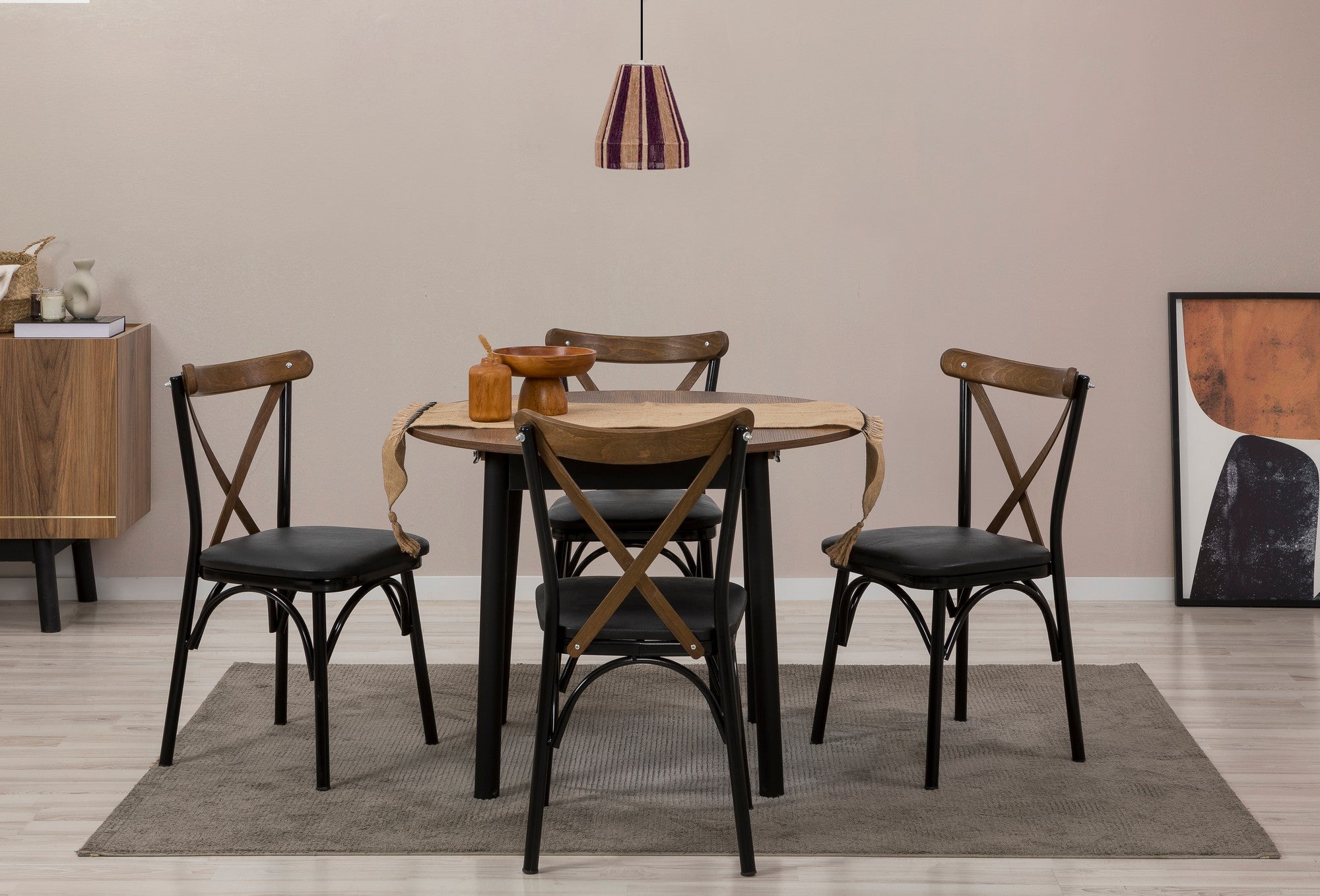 Conjunto de mesa de jantar extensível e cadeiras (5 peças), preto e nogueira, 100 cm | Painel de partículas 100% revestido em melamina, pernas de madeira de faia | Elegante e funcional para espaços de jantar modernos