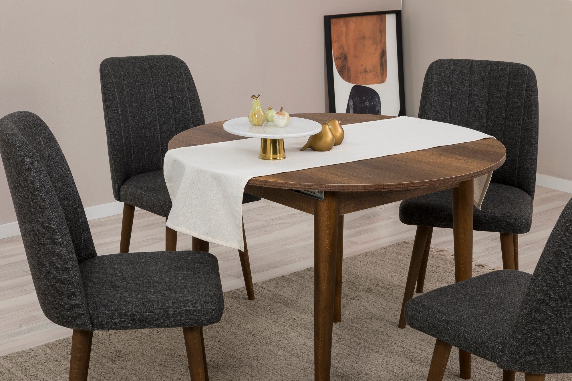 Conjunto de mesa de jantar extensível e cadeiras (5 peças), antracite e nogueira, 100 cm (aberto: 139 cm) | 100% revestido em melamina, 18 mm de espessura | Elegante e funcional para espaços de jantar modernos