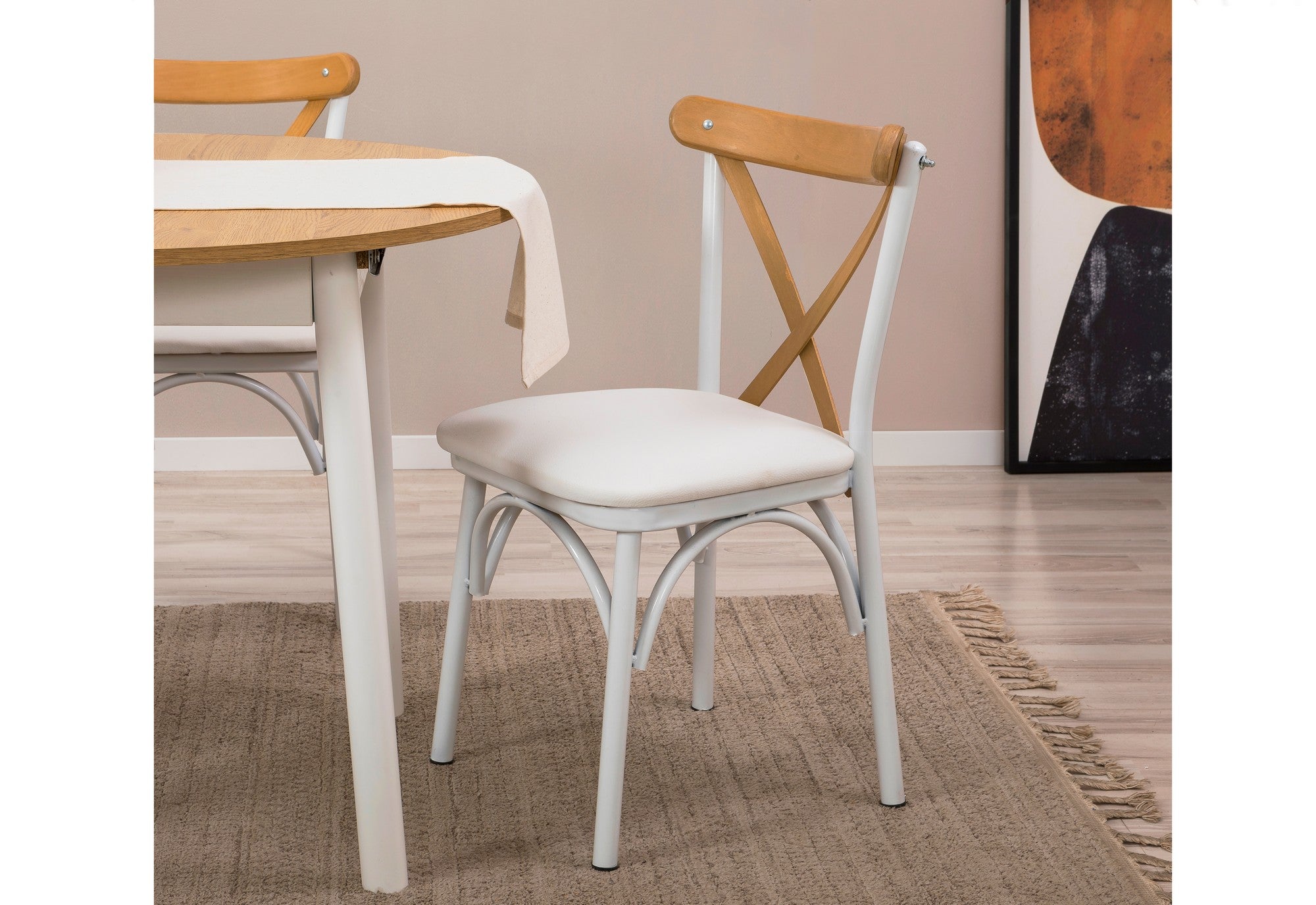 Conjunto de mesa de jantar extensível e cadeiras (3 peças), carvalho e branco, 100 cm - 131 cm | 100% revestido em melamina, pernas de madeira de faia | Elegante e funcional para refeições modernas