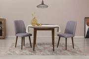 Conjunto de mesa de jantar extensível e cadeiras (3 peças), nogueira e cinza, 100 cm (aberto: 131 cm) | 100% revestido em melamina, 18 mm de espessura | Elegante e funcional para salas de jantar modernas