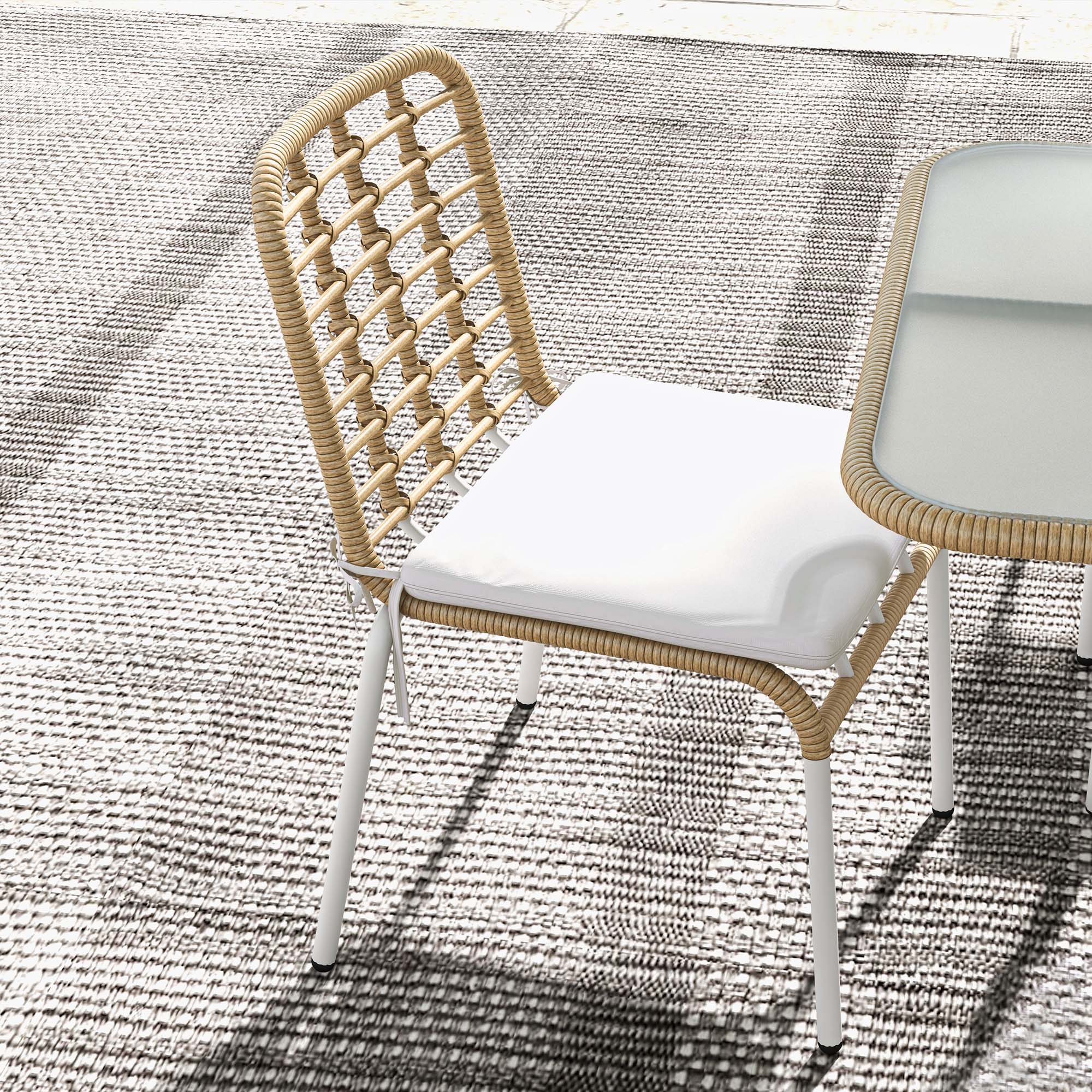 Conjunto de Refeição de Vime Sintético 7 Peças - Cor de Madeira Natural 139x78x73 cm