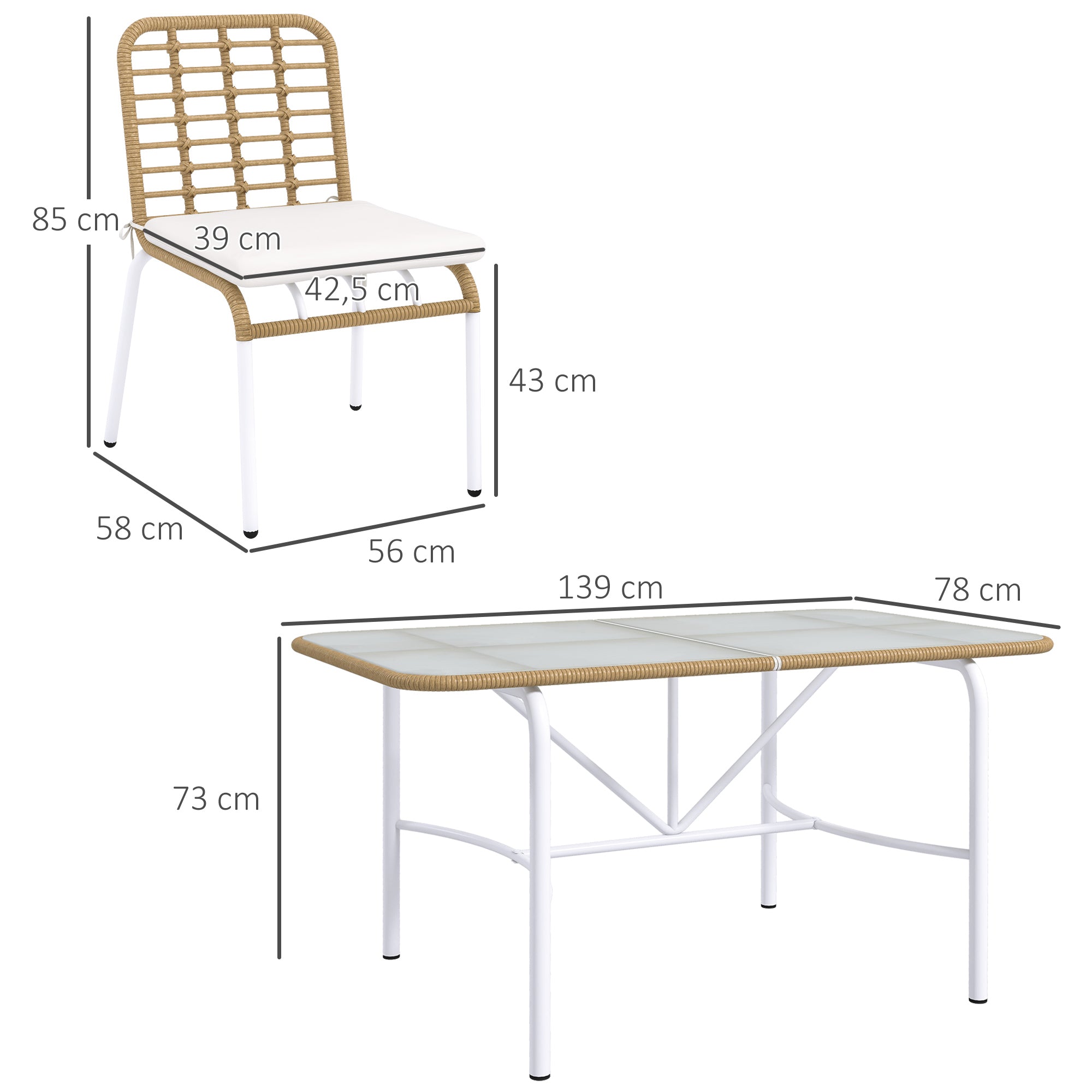 Conjunto de Refeição de Vime Sintético 7 Peças - Cor de Madeira Natural 139x78x73 cm