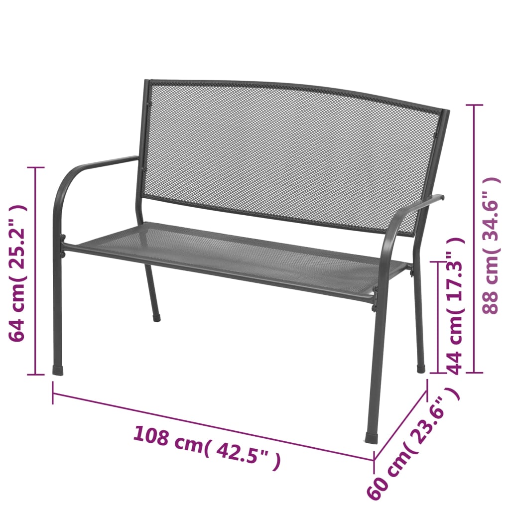 Banco de jardim 108 cm aço e malha antracite