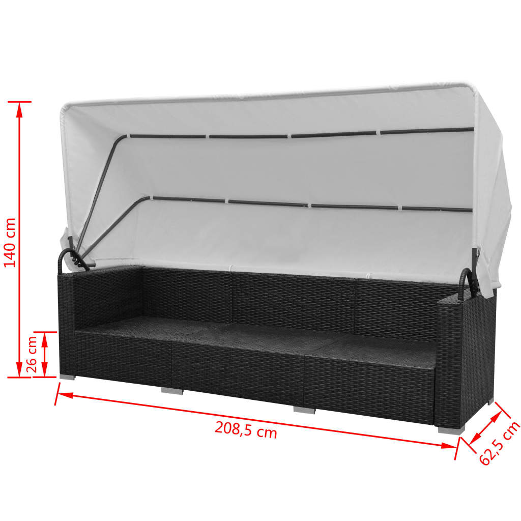 7 pcs conjunto de sofá para jardim com toldo vime PE preto